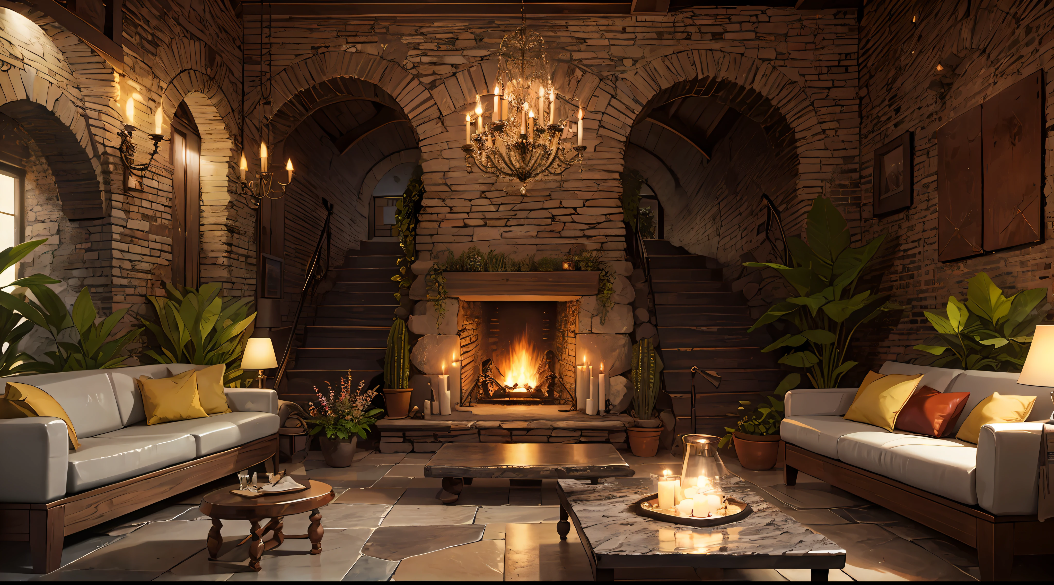 this living room make with volcanic stone, oxydiana stone , magma veins, wpoxy floor and magma lights, monumental magma candlees tubos