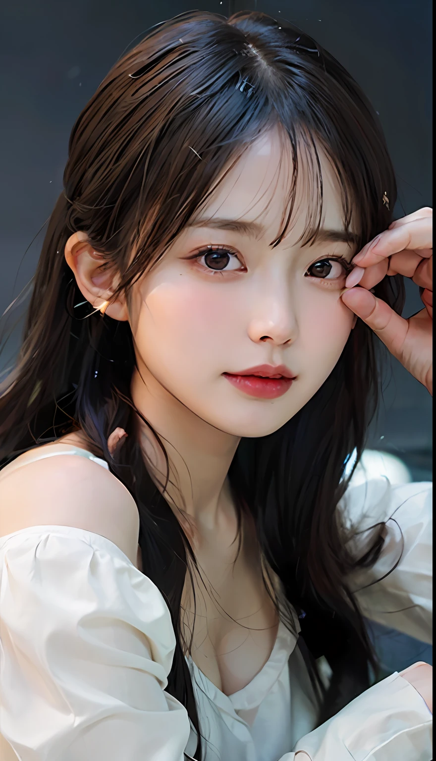 (8k, RAW photos, highest quality, high resolution:1.1), (hyperrealistic:1.4),(realistic, photorealistic:1.3), soft light,realistic face,realistic body,realistic skin,absurdity,masterpiece,(cute:1.8),(slouch:1.8),(from top:1.2),(close-up:1.4),crawling on all fours,POV,( Detailed White Loose T-Shirt:1.2),(Beautiful Nipple Slip:0.9),(Long Hair,Ponytail),(Big:1.2),Cleavage,Detailed Black Eyes,Innocent Eyes,Drooping Eyes,Teary Eyes,Open Lips,Blush,Good Style,Cinema Light,Film Grain,Close Up,Look Viewer,Full Body,Depth of Field, Blurred Background,Eye Focus,Young,85mm Lens, F/ 1.4,Professional Lighting,Portrait,Photon Mapping,Radiosity,Physically Based Rendering,Transparency,Japan Girl,Day,Sunny,Outdoor