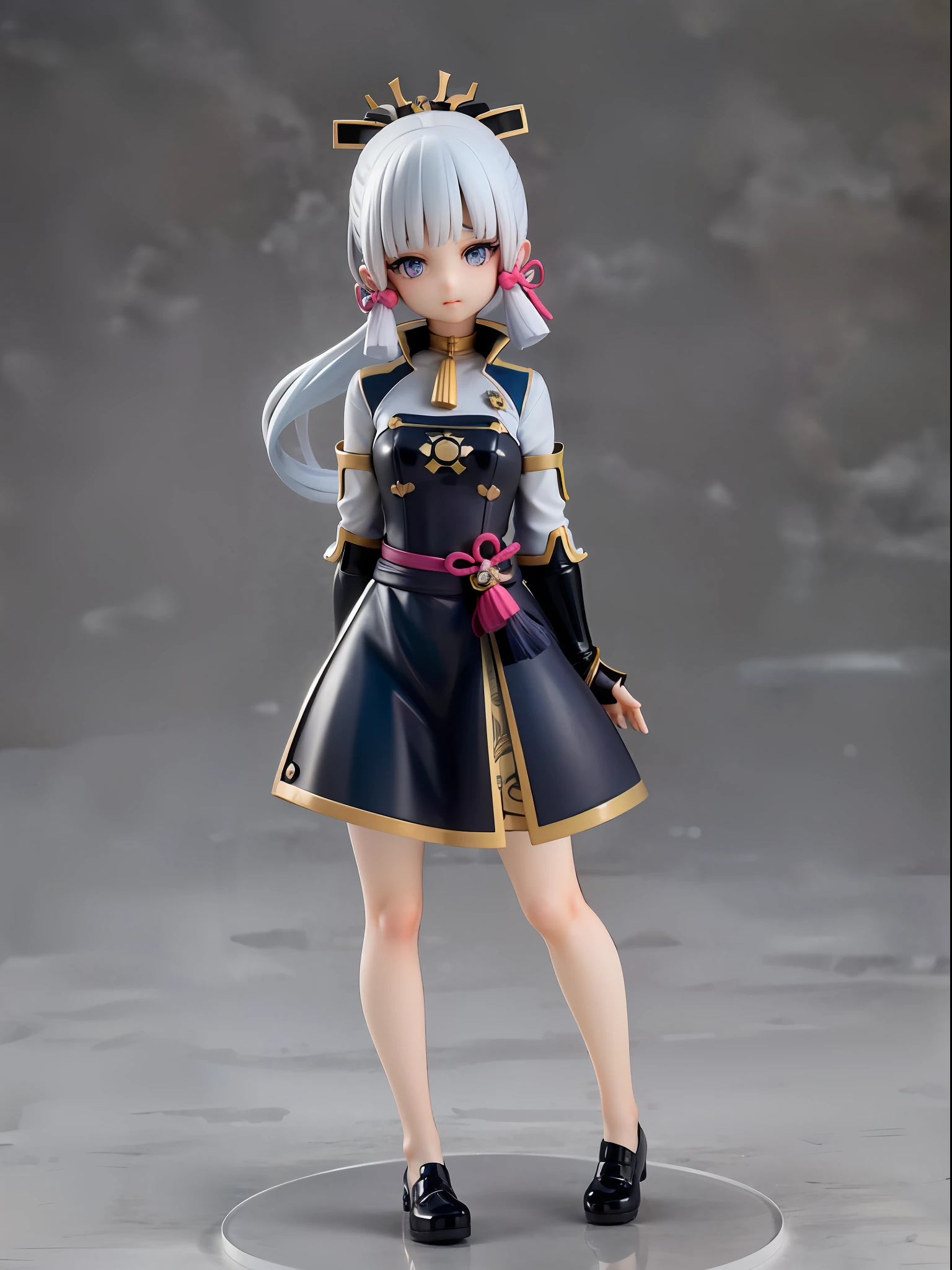 (Blind box toy style:1.2), ((Full body shot:1.4)) (((masterpiece))), 4k res, highly detailed, (((extremely detailed eyes))), cinematic lighting, crystal clear eyes, high quality, highres, ultra-detailed, 8k, best quality, ((1girl, solo)),shadow, backlighting, Thick Eyelashes, Wide Sleeve, thick thighs, (masterpiece:1.3), (the best quality:1.2), (super fine illustrations:1.2), (Masterpiece), high quality, high detail,(SOLO:1.4),((round image)), whole body, (kamisato ayaka,genshin impact)(smile), blush, cryokinesis, black gloves, thick, arms behind back,bare legs, forest background,((circular base:1.5))(Global illumination, Ray traching, hdr, unreal render,reasonable design, high detal, Masterpiece, Best quality, hyper HD, Cinematic lighting)