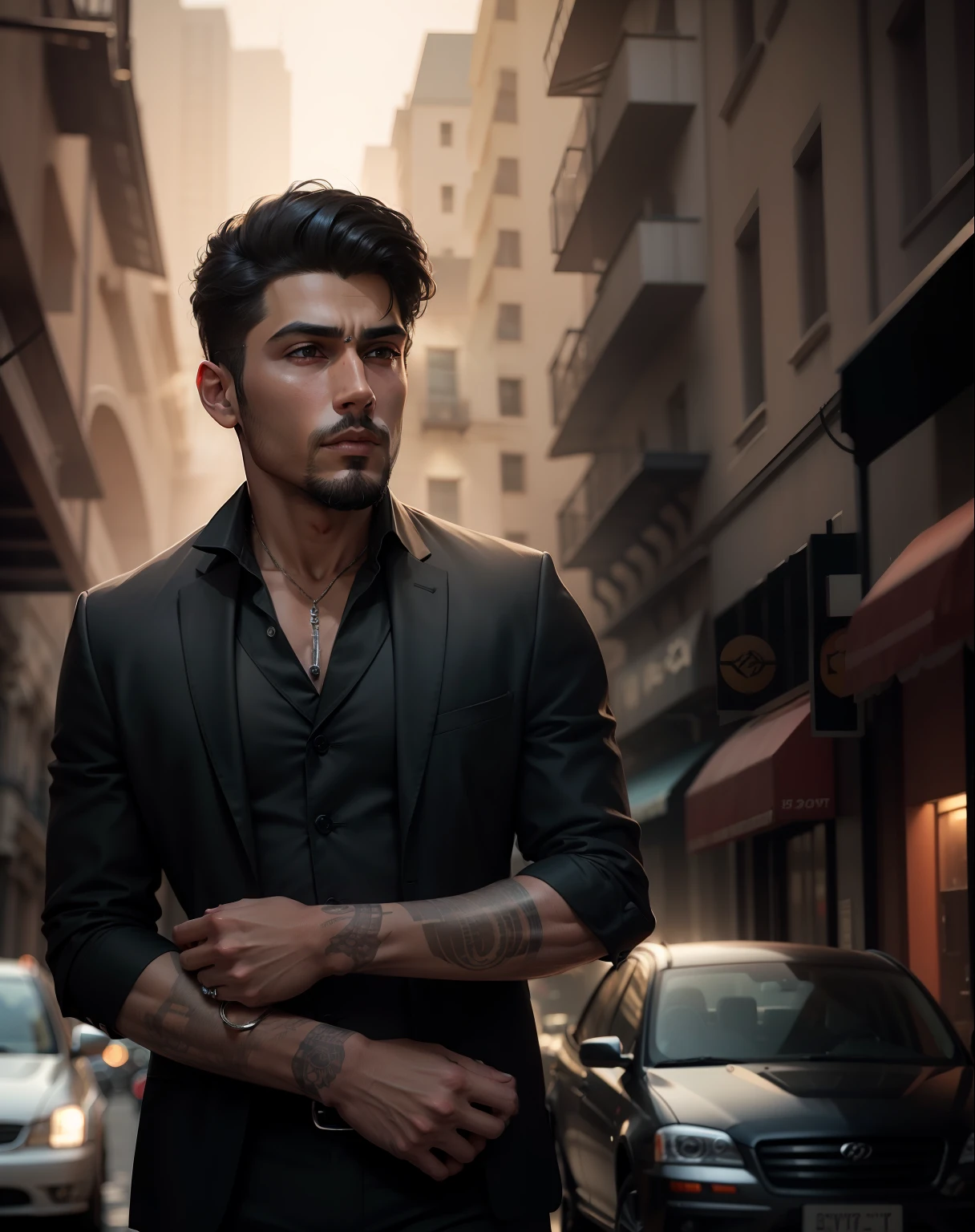 Boy in black colour suit looking gangstar and handsome, enhance,4k
