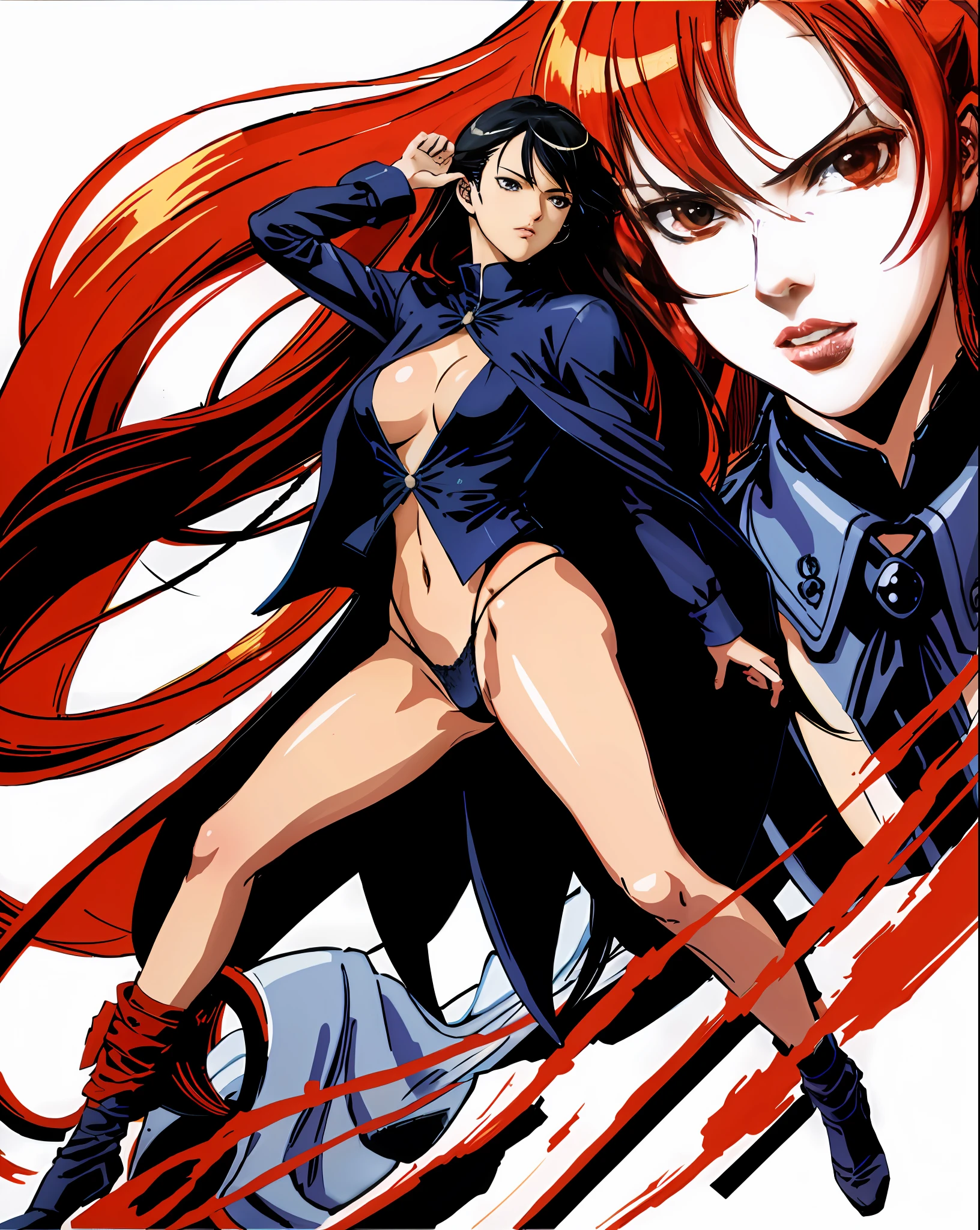 A painting of a woman with long hair and long hair,Beauty in demon killer art,Perfect anime body,s the perfect face,Perfect facial features,angry look,long leges,huge tit,Whole body movement,4k manga wallpapers,Full body combat stance,Realistic light and shadows,beautiful line art,Powerful comic art,anime artsyle,painting art,kentaro miura manga art style,His caricature full-body portrait,The manga style of the Hojo branch,shigenori soejima illustration,Beautiful fanart,detail-rich,Masayoshi Suto and artgerm,detailed manga style