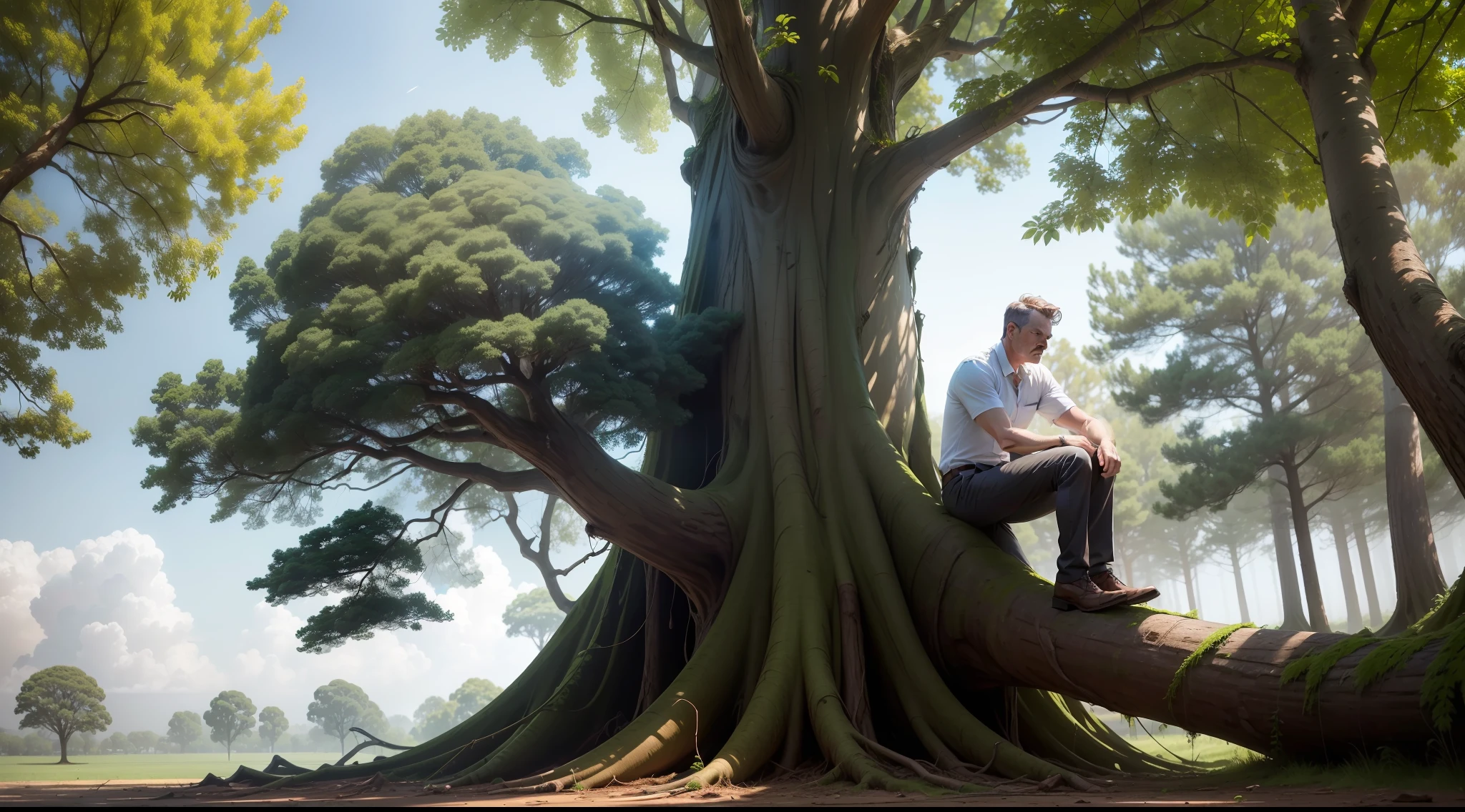The owner considering whether to cut down the tree due to its lack of productivity.