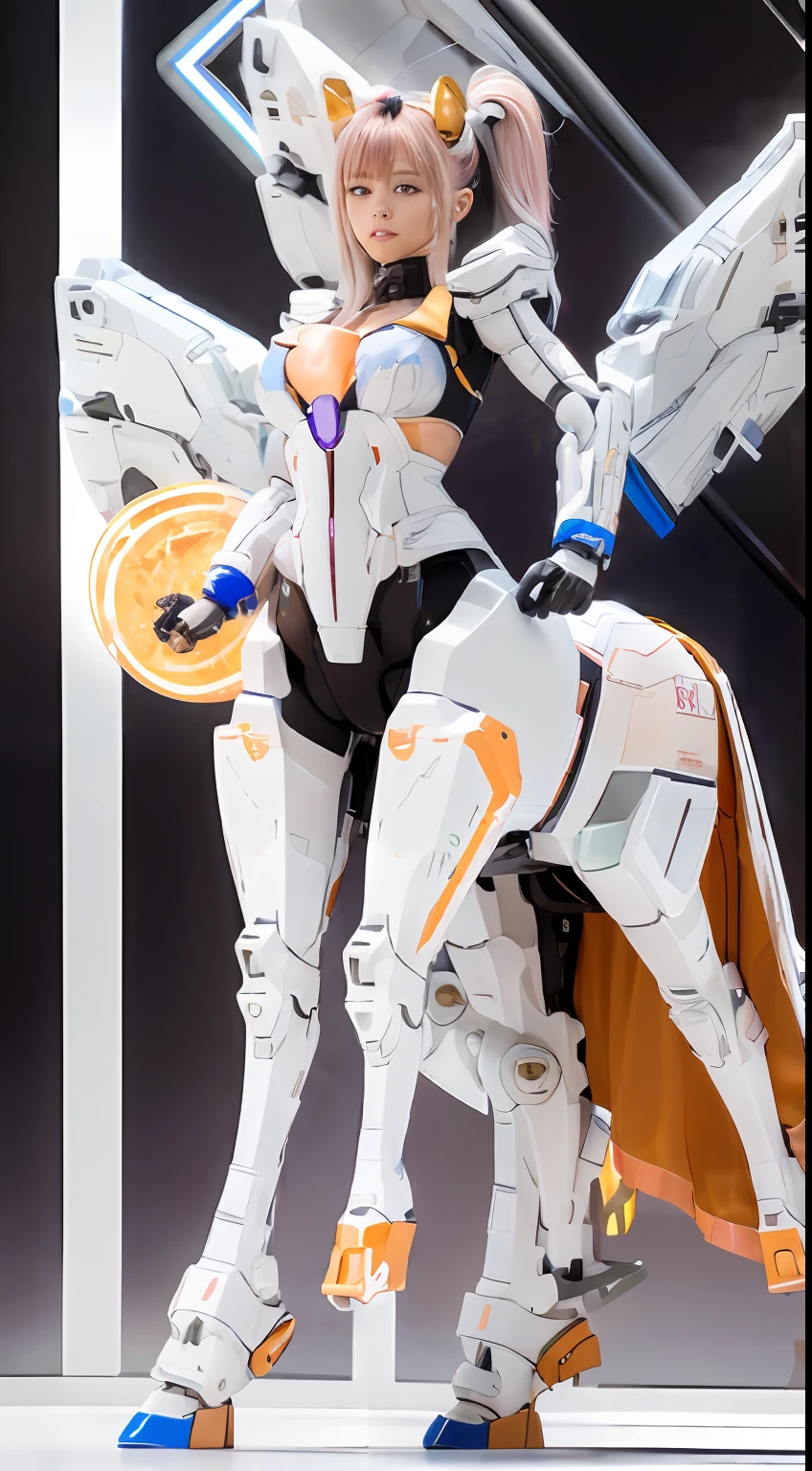 A female centaur,She is famous in the multiverse,She is both a female centaur, half human, half horse, half horse,It is also a female Yingzhao。She blends both images,The first is the head of a horse/neck/Shoulder these parts,After feminization,The upper body transforms into a beautiful female human,Female, half-centaur, half-human, half-horse, half-human,The second is the waist of the horse/hason/gluteal/Legs feminine,Female half-horse with beautiful woman's,Chimer,It's like a female human wearing a half-horse-like costume and making a seamless chimera,This chimerization is based on powerful futuristic technology。The ultra-wide-angle lens captures the image of her sleek and ethereal wings charging and leaping on the ionosphere。Her front half is distinctly feminine,Tall sexy body,Has K cup teardrop-shaped giant tit chest,It has a small man's waist butterfly spanning long legs,The half-horse part of the hind body,Embedded interface in the front half of the body hip position。The horse-shaped, half-horse torso form of her back body is completely female and humanized。A sexy bent dog-style shaped ribcage embedded in the lower back position of the beautiful woman's body from the upper end of the sternum/lower back/Ventral transverse。Then there are the sexy beauty's upright hips,Her entire body has been completely feminized,Including the half-horse part。Mechanized armor covers the legs with knee-shaped anti-joints and feet,And these parts are highly anthropomorphic,This makes her legs graceful and slender,Her four horse legs exploded in length proportions and was slender and toned,Under the legs are skinny white feet dressed in Skyscraper Heels,Use Midjourney's advanced stroke tools and color palettes, as well as texture packs, model packs, and texture tools,Concentration,Femaleize all parts of her original equine physiologic appearance,And give these parts an ergonomic appearance,Fine treatment of the thoracic and abdominal cavity of the posterior body,As well as hips and