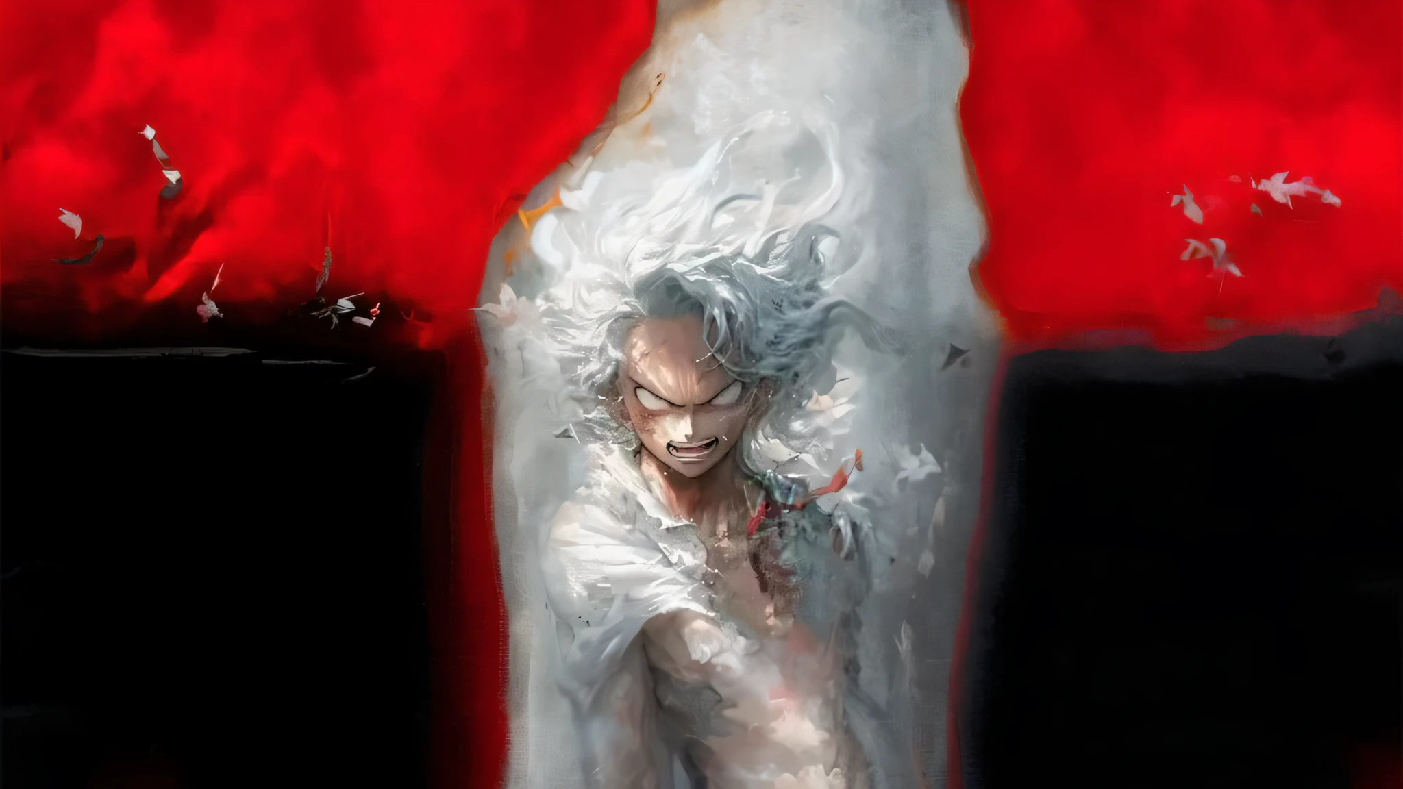 Draw a woman with white hair and a white dress, nagito komaeda, style of yoshitaka amano, inspired by amano, a silver haired mad, inspired by Yoshitaka Amano, bastien yoshitaka amano, yee chong silverfox, white hair floating in air, A masterpiece of Yoshitaka Amano's style，best qualtiy，（Very detailed CG unity 8k wallpaper）（best qualtiy），（Most Best Illustration），（best shadow） The delicate leaves of nature, petals of various colors fall in the air, light tracking，ultra-detailliert --v6