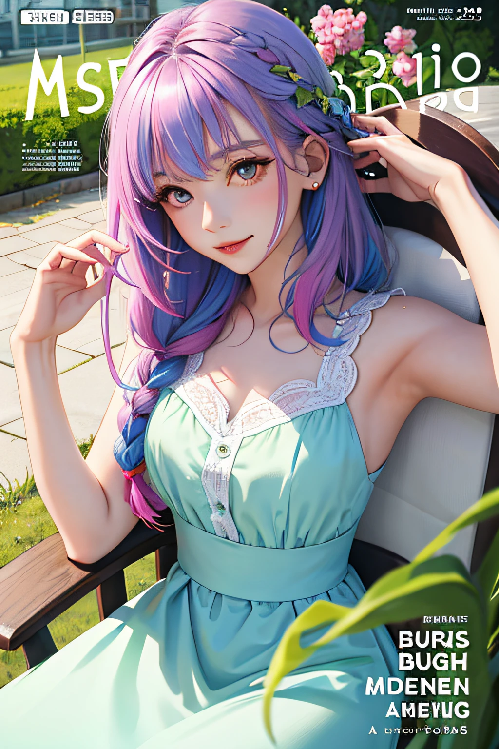 tmasterpiece，Need，Spring dress，Colored hair，Outdoor greenery，MagazineCover，full bodyesbian，Real Persono