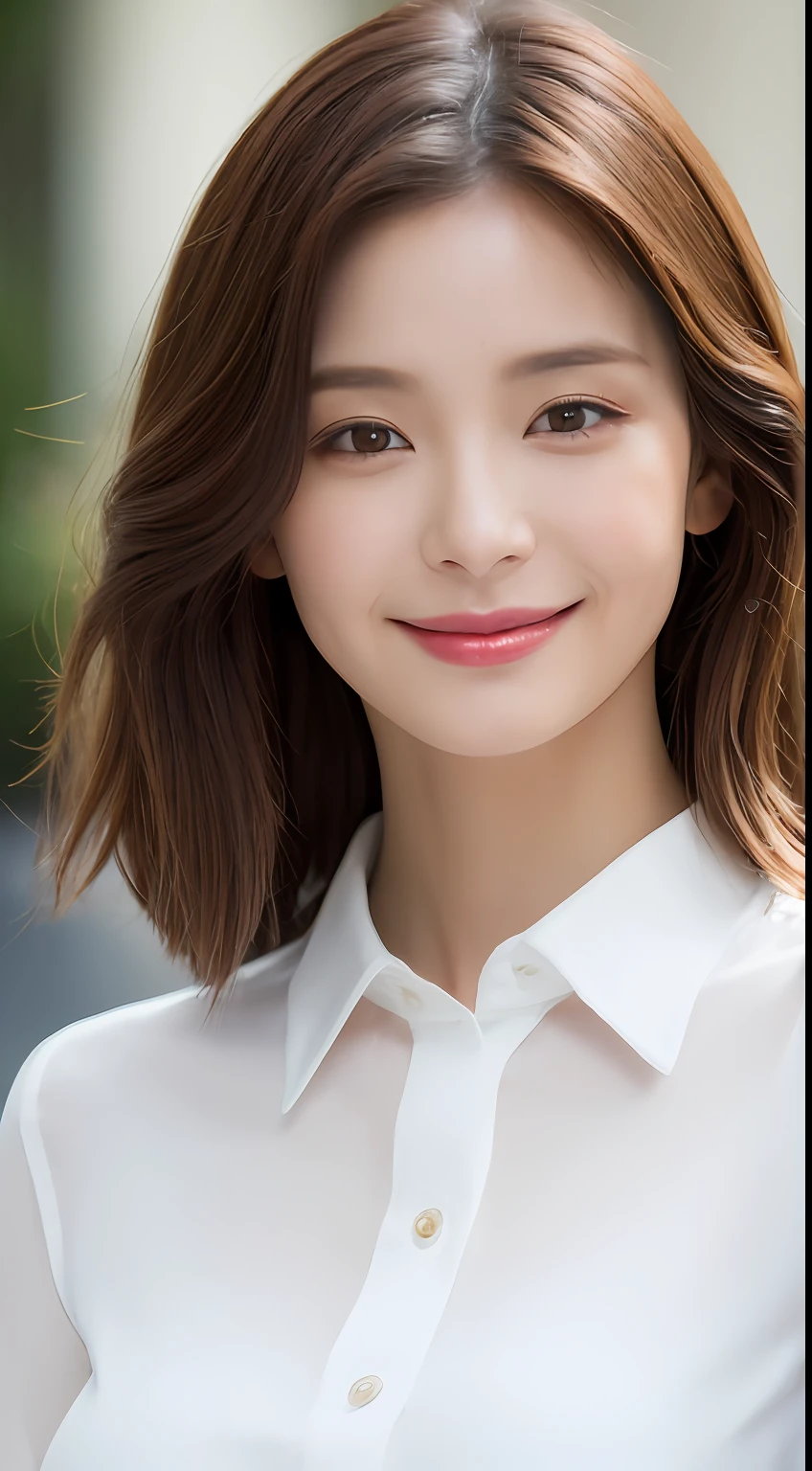 ((Best Quality, 8K, Masterpiece: 1.3)), Sharp Focus: 1.2, A Beautiful Woman with Perfect Figure: 1.4, Slim Abs: 1.2, (Layered Hairstyle,: 1.2)), (Wet White Button Long Shirt: 1.3), Rain: 1.3, Street: 1.2, Wet Body: 1.1, Highly Detailed Face and Skin Texture, Detailed Eyes, Double Eyelids, Big Breasts, Smile,