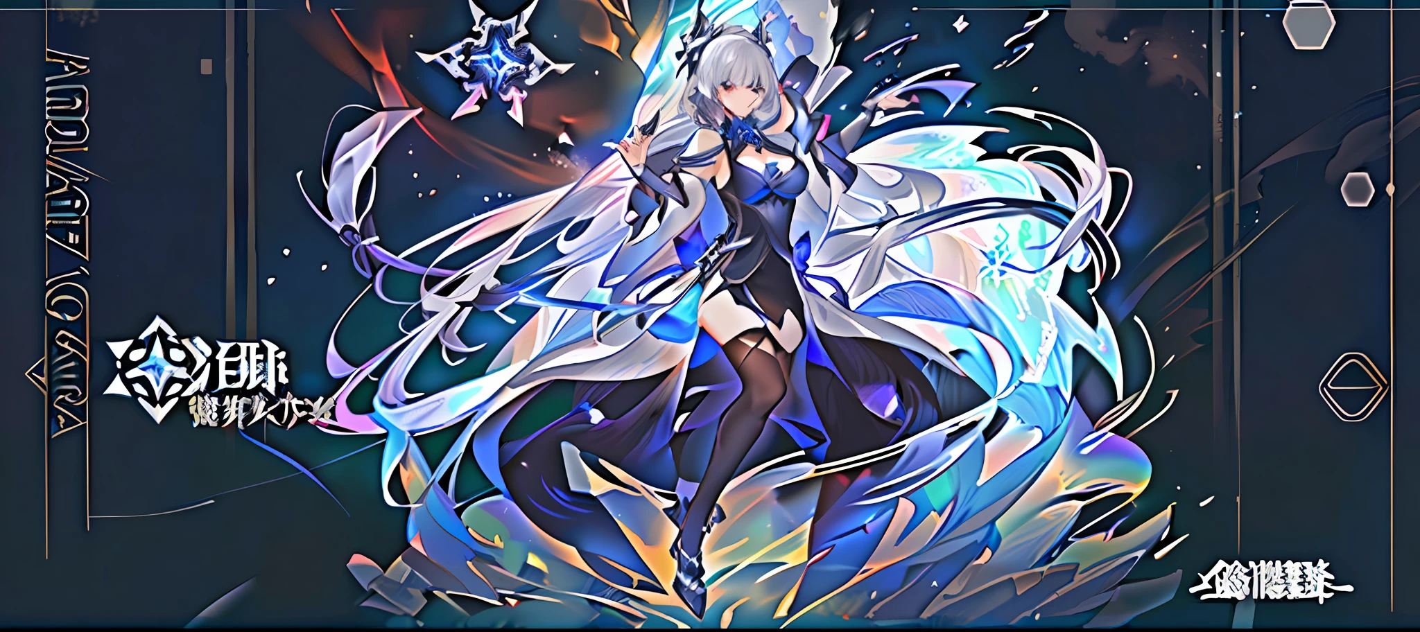 Anime characters wearing black dresses and blue and white dresses, Ice crystal armor, sliver ice color reflected armor, freezing blue skin, full-body xianxia, queen of ice and storm, Ayaka Genshin impact, Ice Mage, lunar themed attire, this character has cryokinesis, blue and ice silver color armor, From Arknights, goddess of winter