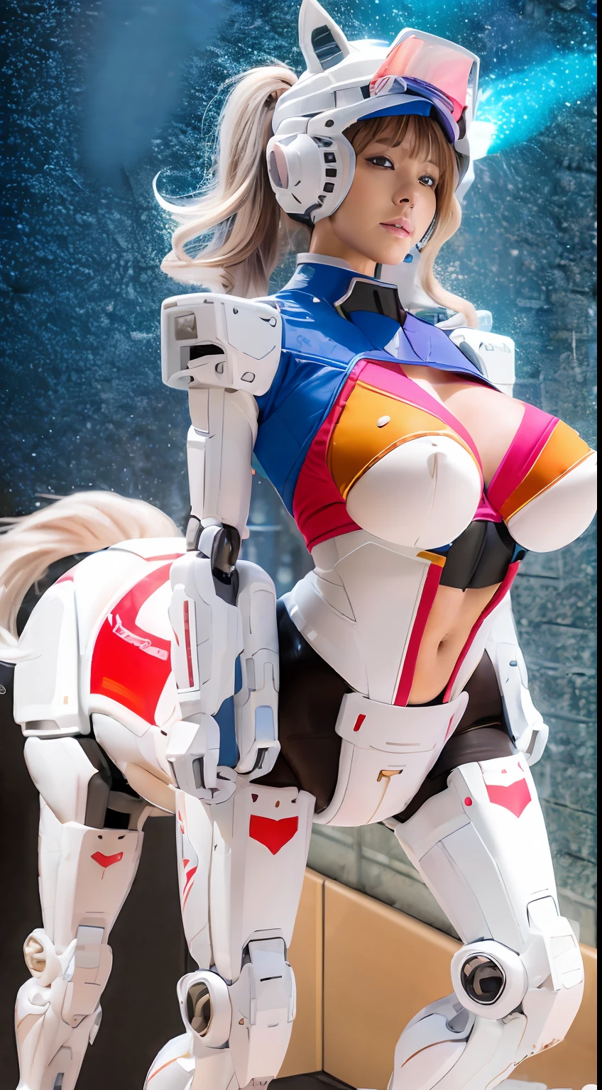 A female centaur,She is famous in the multiverse,She is both a female centaur, half human, half horse, half horse,It is also a female Yingzhao。She blends both images,The first is the head of a horse/neck/Shoulder these parts,After feminization,The upper body transforms into a beautiful female human,Female, half-centaur, half-human, half-horse, half-human,The second is the waist of the horse/hason/gluteal/Legs feminine,Female half-horse with beautiful woman's,Chimer,It's like a female human wearing a half-horse-like costume and making a seamless chimera,This chimerization is based on powerful futuristic technology。The ultra-wide-angle lens captures the image of her sleek and ethereal wings charging and leaping on the ionosphere。Her front half is distinctly feminine,Tall sexy body,Has K cup teardrop-shaped giant tit chest,It has a small man's waist butterfly spanning long legs,The half-horse part of the hind body,Embedded interface in the front half of the body hip position。The horse-shaped, half-horse torso form of her back body is completely female and humanized。A sexy bent dog-style shaped ribcage embedded in the lower back position of the beautiful woman's body from the upper end of the sternum/lower back/Ventral transverse。Then there are the sexy beauty's upright hips,Her entire body has been completely feminized,Including the half-horse part。Mechanized armor covers the legs with knee-shaped anti-joints and feet,And these parts are highly anthropomorphic,This makes her legs graceful and slender,Her four horse legs exploded in length proportions and was slender and toned,Under the legs are skinny white feet dressed in Skyscraper Heels,Use Midjourney's advanced stroke tools and color palettes, as well as texture packs, model packs, and texture tools,Concentration,Femaleize all parts of her original equine physiologic appearance,And give these parts an ergonomic appearance,Fine treatment of the thoracic and abdominal cavity of the posterior body,As well as hips and