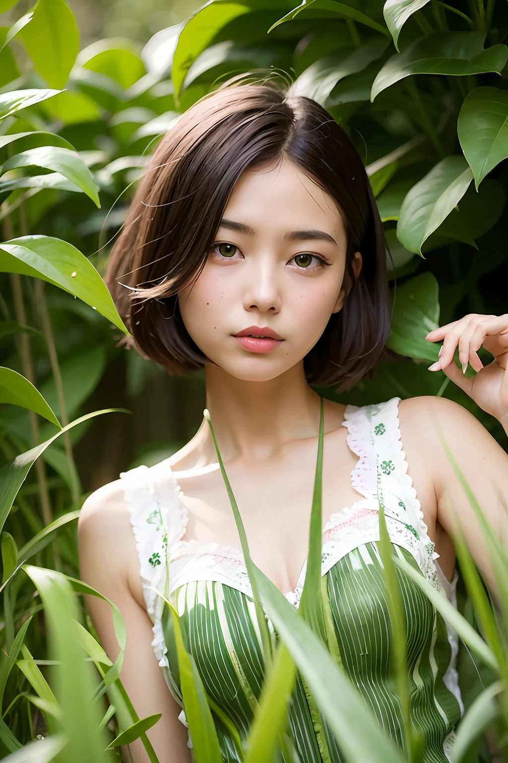 Beauty with short hair。Grass vine