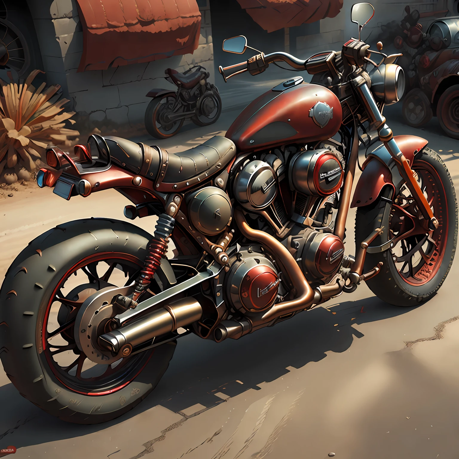 Harley-Davidson Rua Glide,Vista Total Mad Max CogPunkAI ,Cores 64 k, (vermelho,Preto)portanto,4D ,