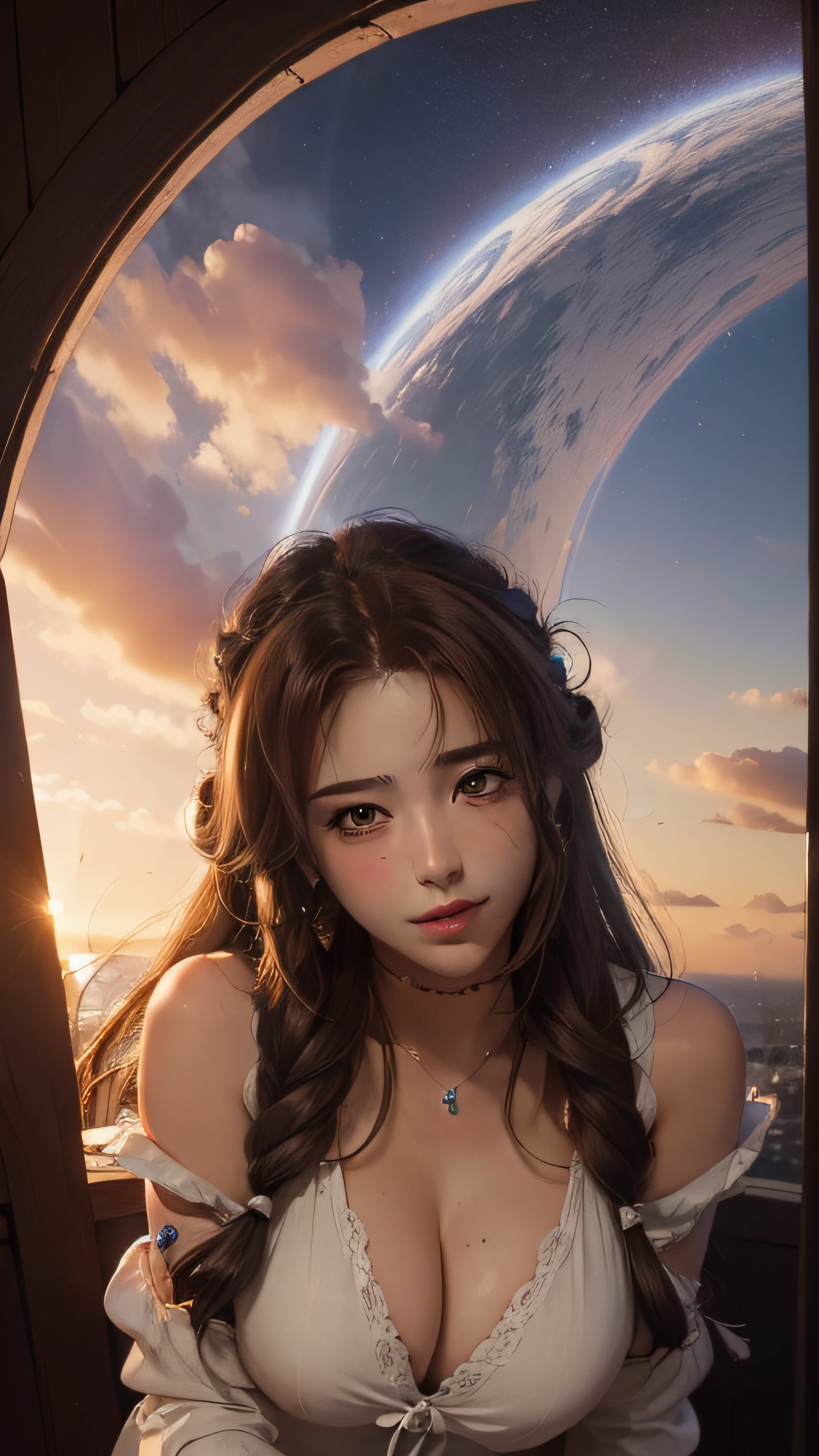 ((masterpiece, best quality, ultra-detailed, high-resolution)), solo, beautiful girl, gleaming eye, perfect eye, Aerith Gainsborough, beautiful face, cute