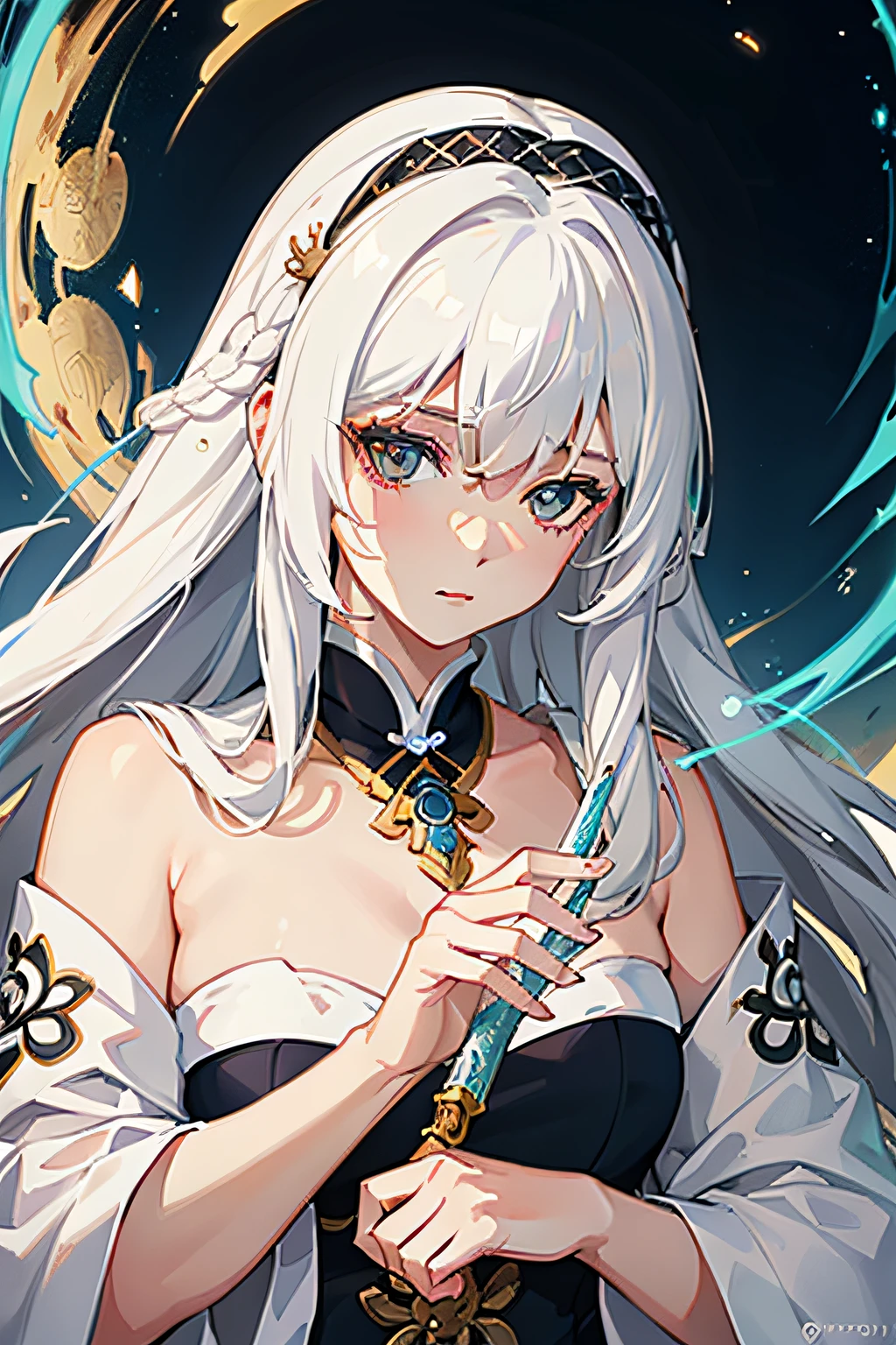 tmasterpiece,Close-up of a woman with white hair,Belle peinture de personnage,Guviz,Guviz-style artwork,white-haired god,Yang J,Epic and beautiful character art,Stunning character art,FAN Qi,Wu Zhun Shifan,Guvitz at the Pixiv Art Station,ancient wind,mountains and rivers