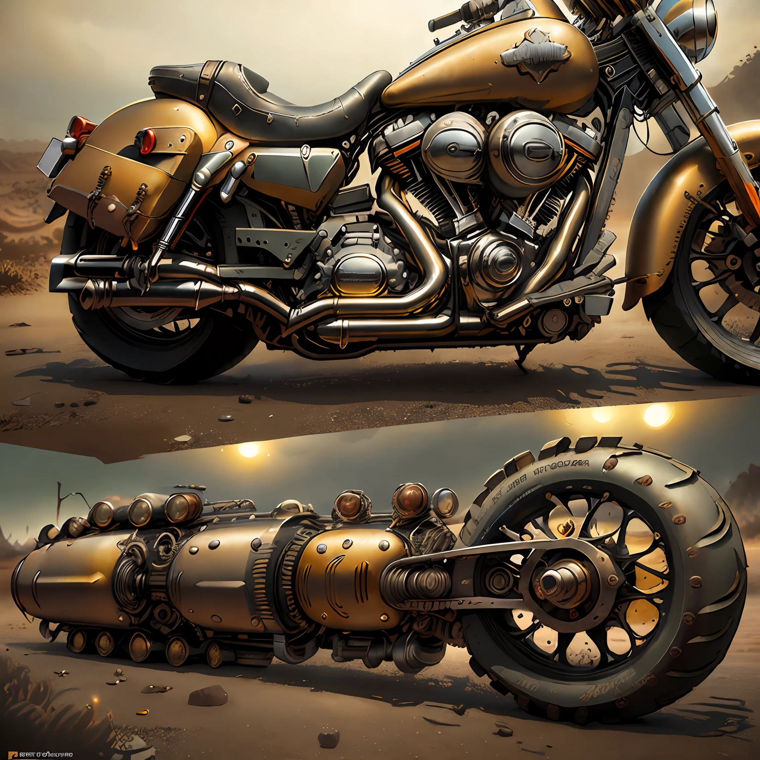 Harley-Davidson Road King,Vista Total Mad Max CogPunkAI ,Cores 64 k, (AMARELO,PRETO BRILHANTE )portanto,4D ,