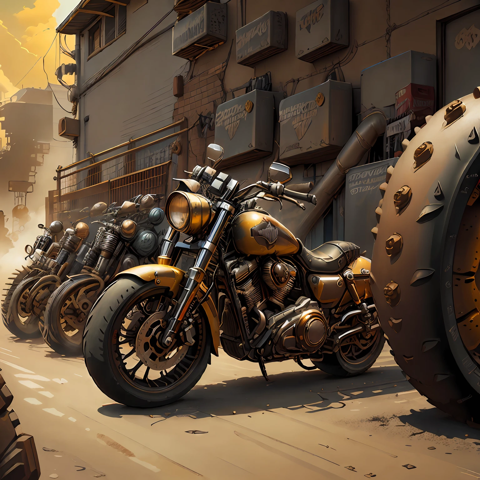 Harley-Davidson Road King,Vista Total Mad Max CogPunkAI ,Cores 64 k, (AMARELO,PRETO BRILHANTE )portanto,4D ,
