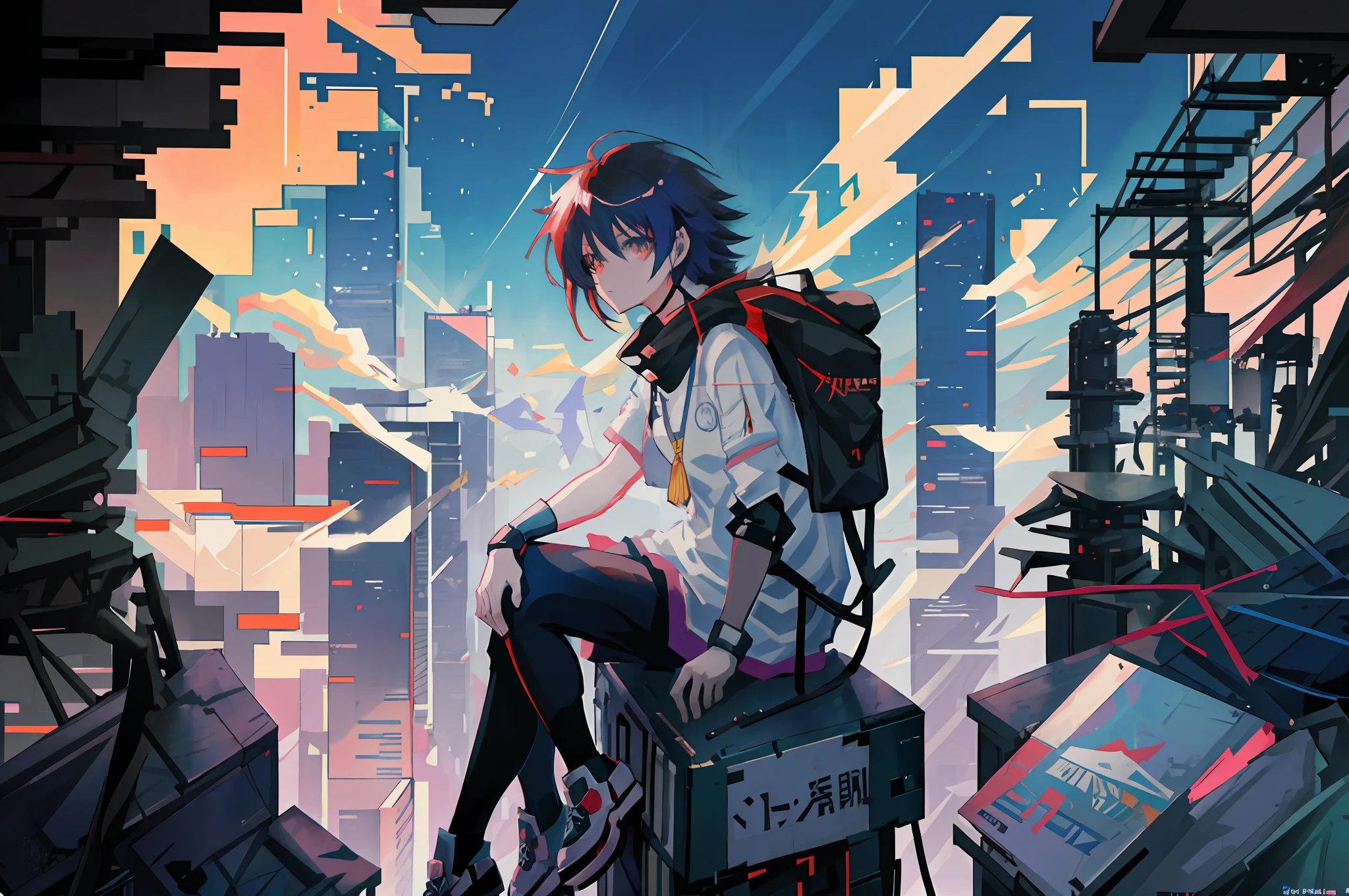 Anime girl sitting on ledge of the city，You can see the city, Anime art wallpaper 4k, Anime art wallpaper 4 K, Anime art wallpaper 8 K, Anime wallpaper 4 k, 4K anime wallpaper, Anime wallpaper 4K, style of anime4 K, Digital cyberpunk anime art, anime cyberpunk art, Badass anime 8 K