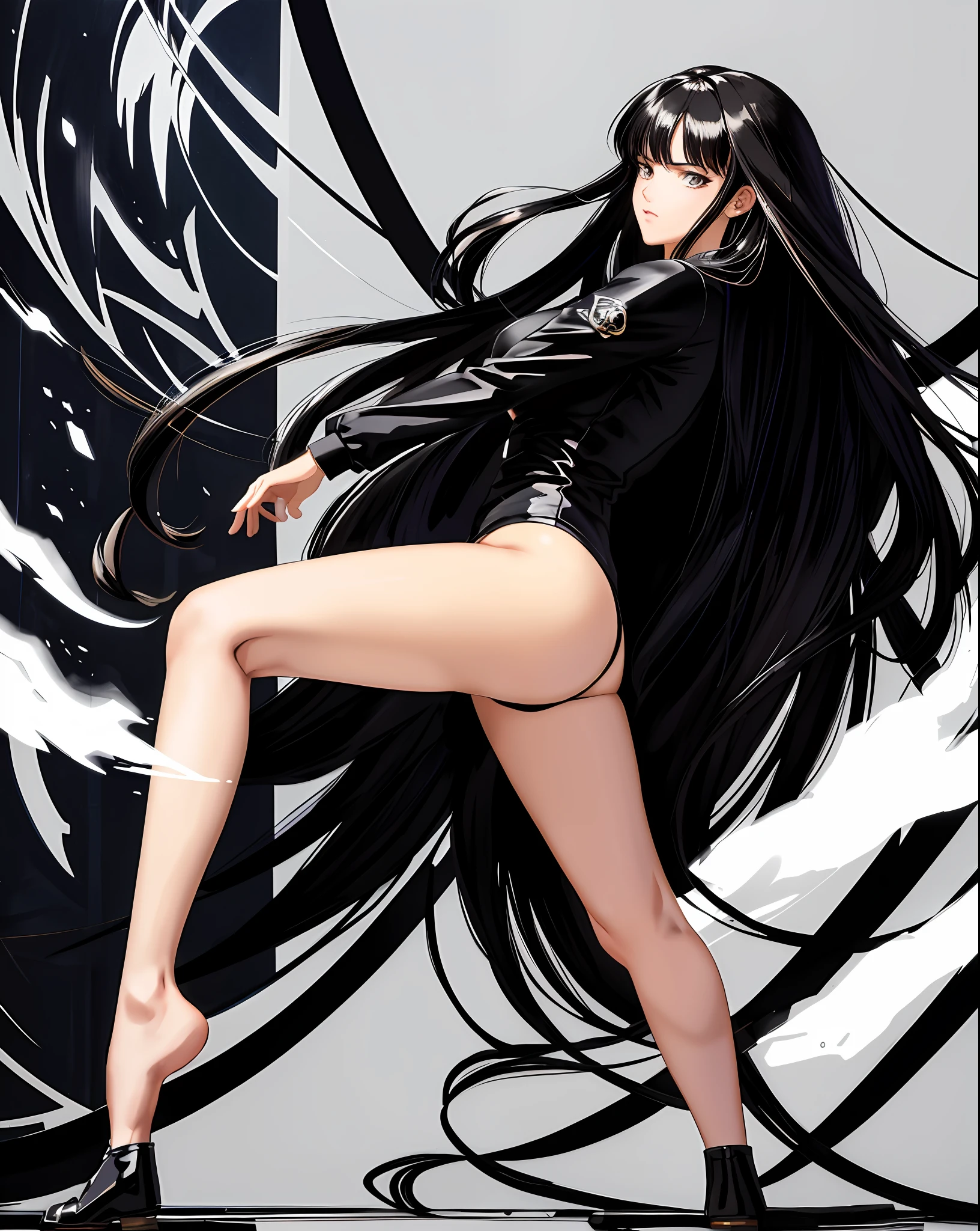 tmasterpiece,Line drawings,A painting of a woman with long hair and long hair,Perfect anime body,s the perfect face,Perfect facial features,angry look,long leges,huge tit,Whole body movement,8K comic wallpaper,Full body combat stance,Realistic light and shadows,beautiful line art,Powerful comic art,anime artsyle,painting art,comic artstyle,His caricature full-body portrait,Beautiful fanart,detail-rich,detailed manga style