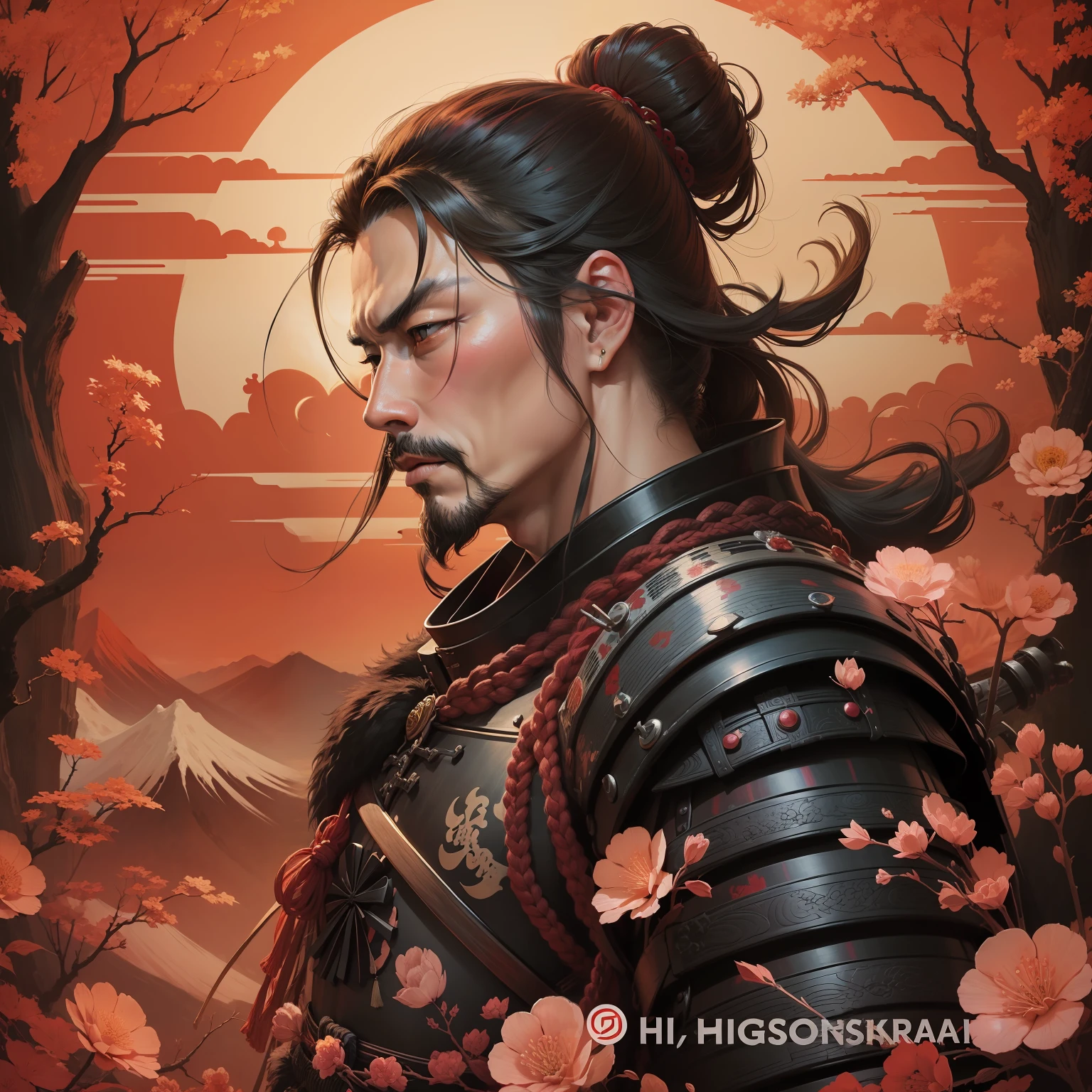 Warlord of the Japan、samurais、Oda Nobunaga、beautiful countenance、((hightquality))((masterpiece))ukiyoe painting、Hokusai、Yoshitoshi Tsukioka