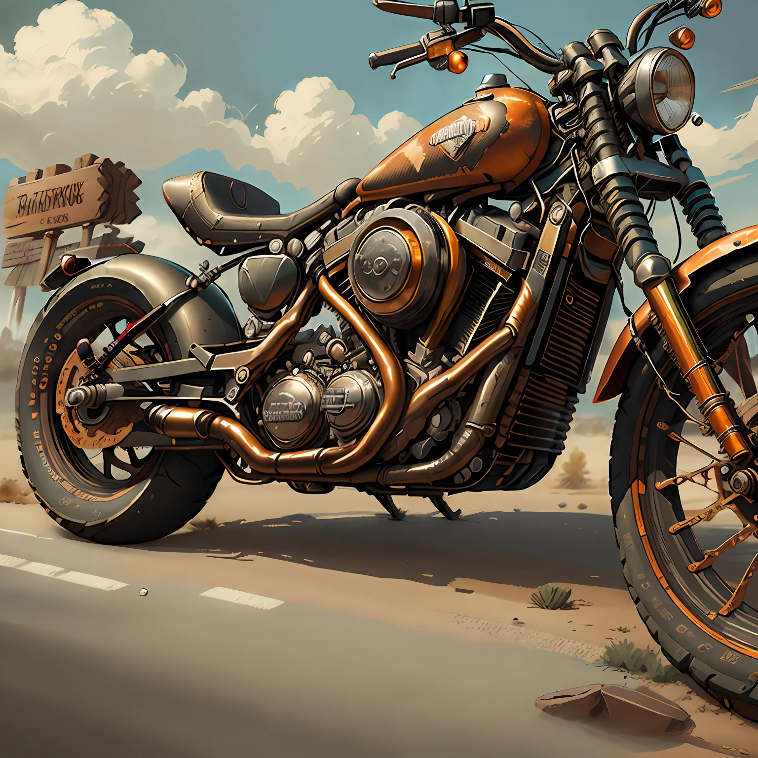Harley-Davidson Road Rei,(Vista Total) ,Mad Max CogPunkAI ,Cores 64 k, (laranja,Preto ),4D ,
