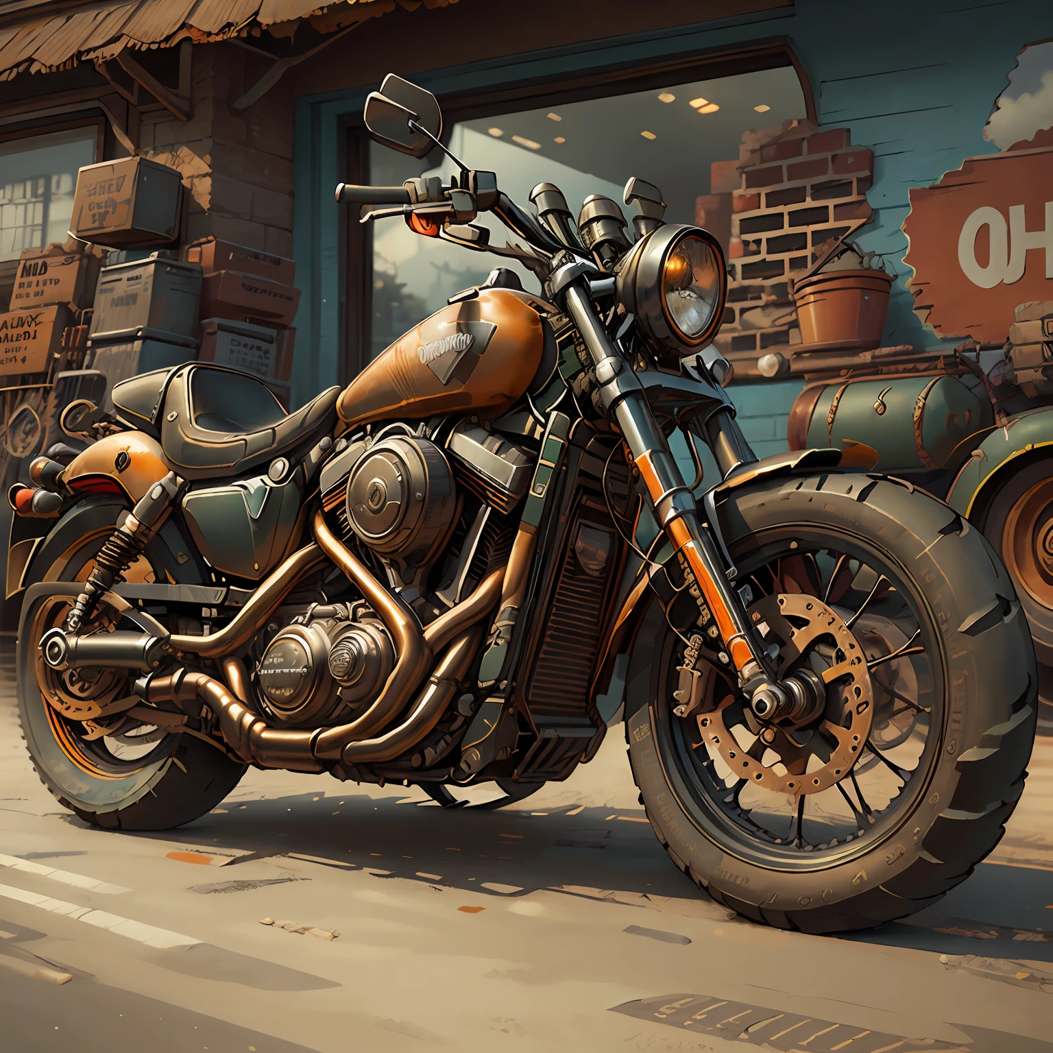 Harley-Davidson Road Rei,(Vista Total) ,Mad Max CogPunkAI ,Cores 64 k, (laranja,Preto ),4D ,