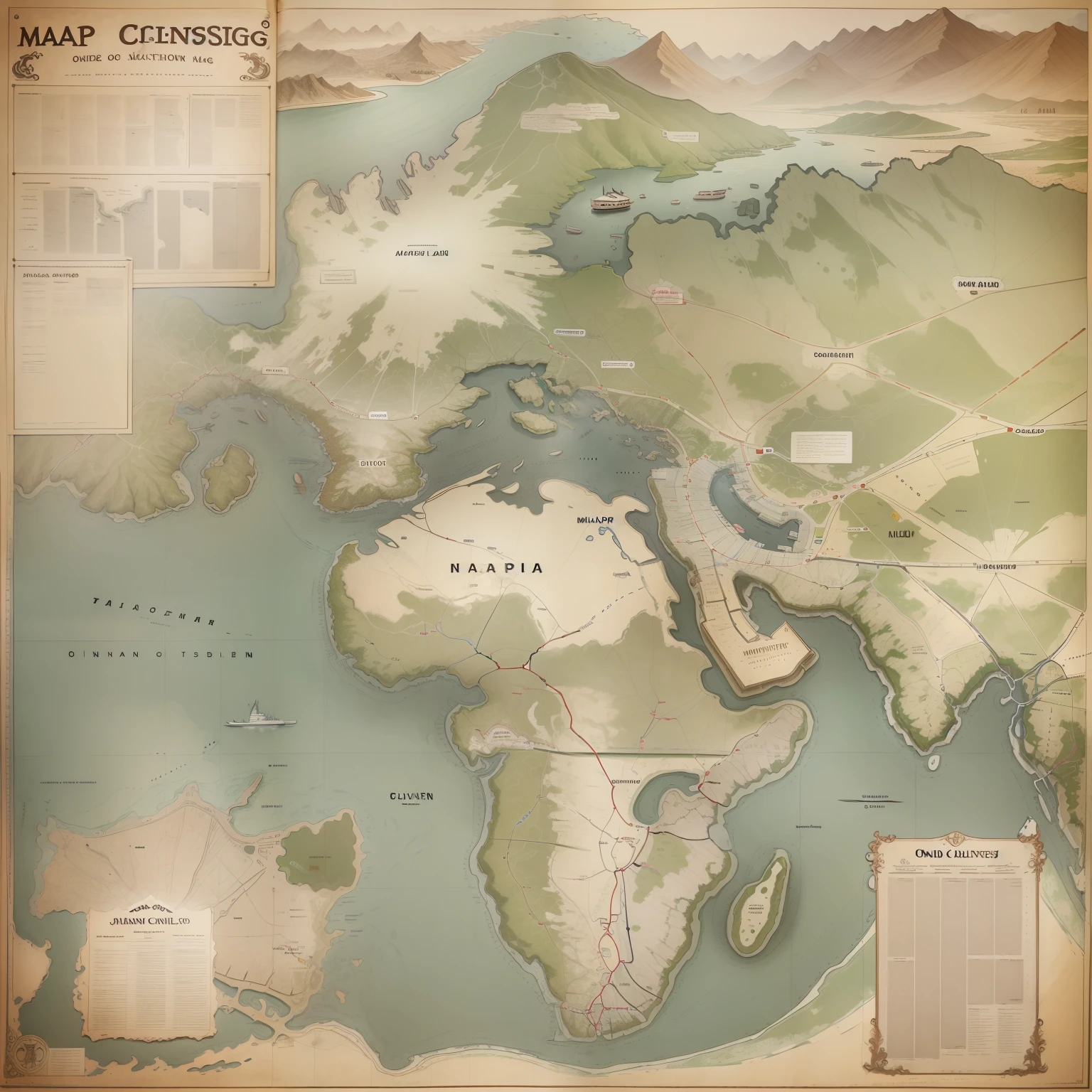 highly detailed infographic map of the major river crossing in the world, multiple layers, mapin, mapai, notes, notes, notes, map, notes, notes, notes, scroll, notes, scroll, notes, notes, ink, intricate details, ink, Dutch, notes, old, faded, translus,