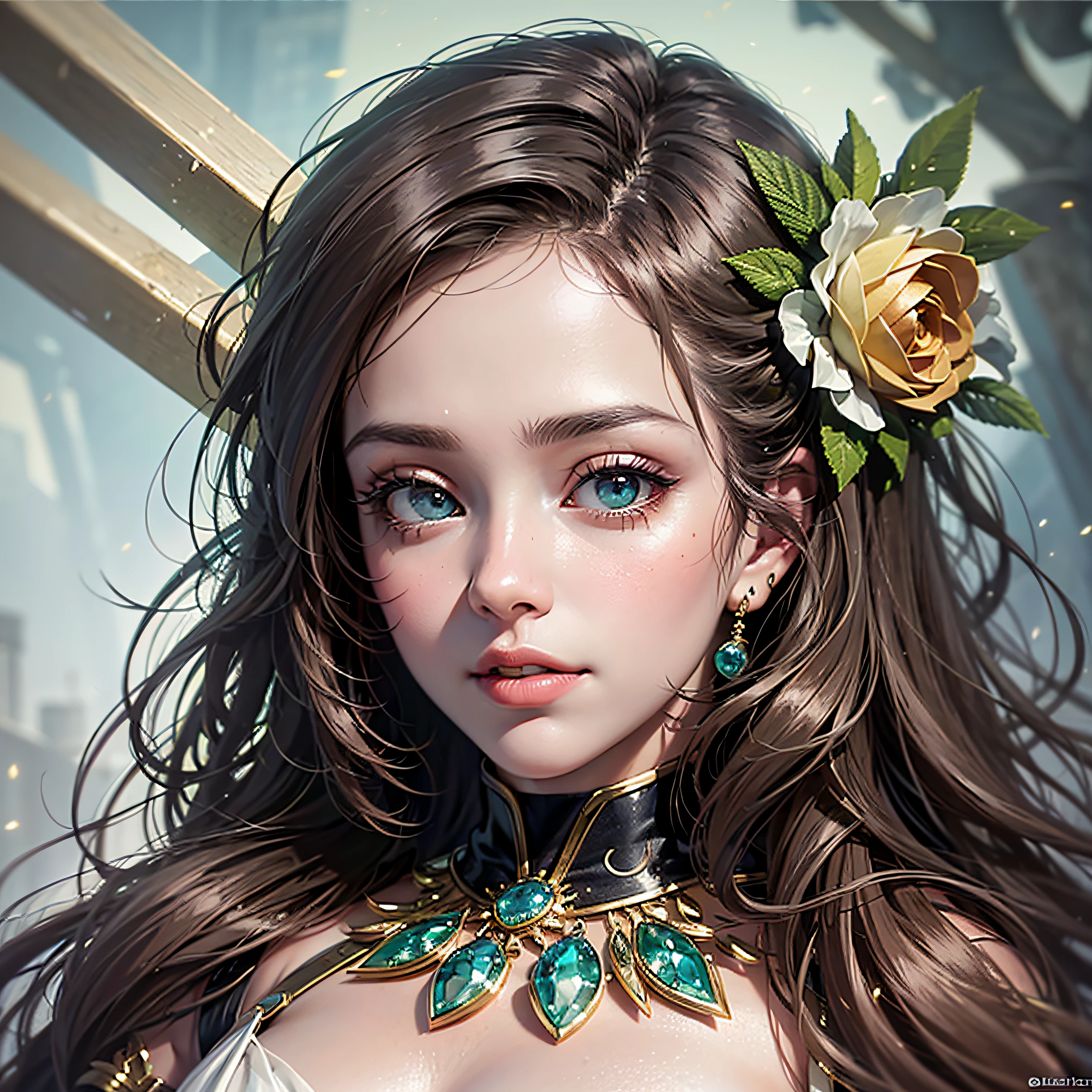 parte superior do corpo, uma mulher no vestido vitoriano preto,Vestidos,skull trinkets,rosas escuras, green topaz eyes, various fashionable hairstyle, maquiagem:0.4, (Brinco,Decote), coisa de princesa, fundo da floresta de neve, nevada, ((intrincado detalhado)) , (pele altamente detalhada,rosto,olho), Olhos Delicados, peito grande, olhos altamente detalhados, Cinematic lighting, ultra hi-res photo, (master part,Qualidade Superior,Realistic),