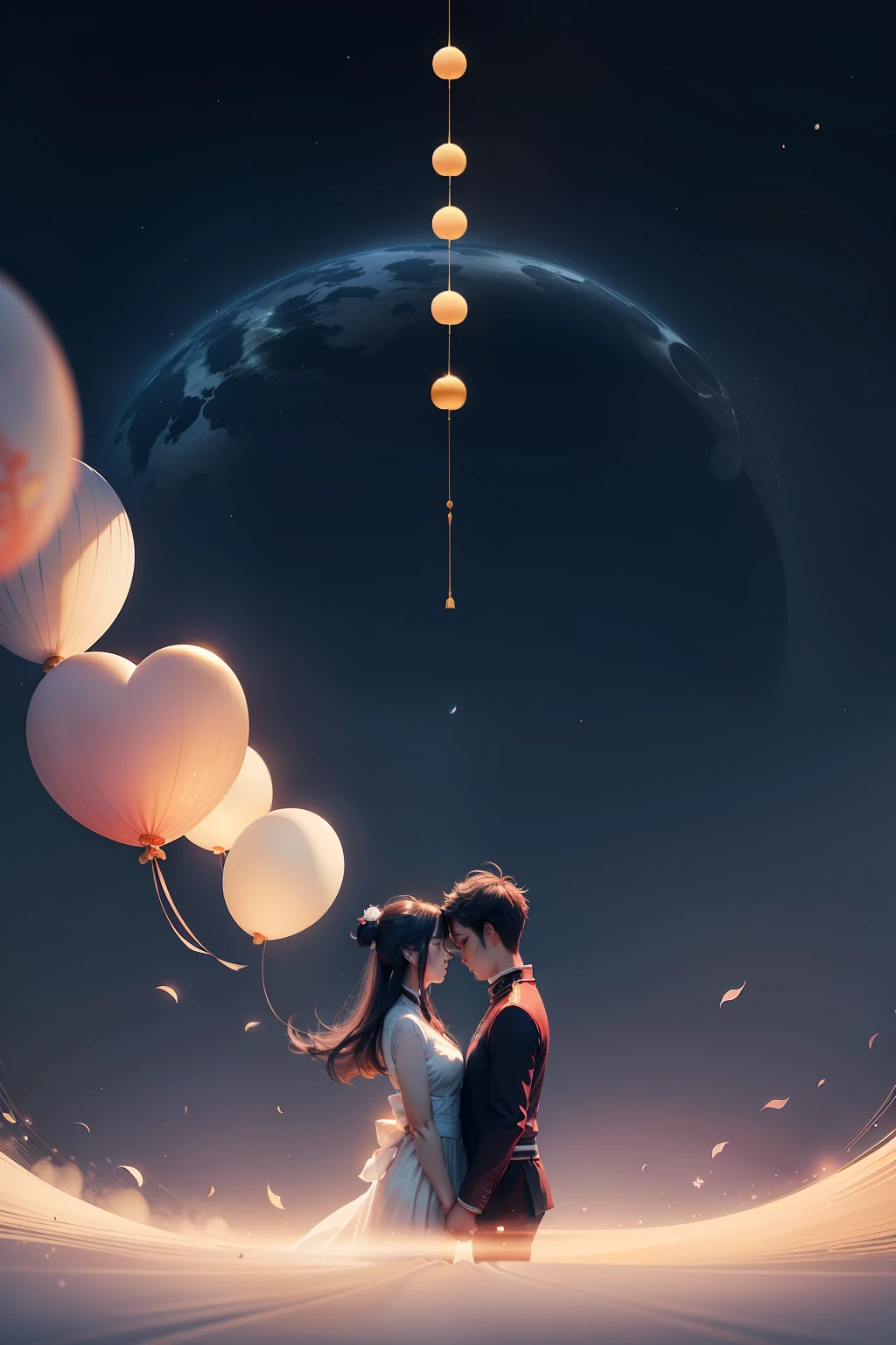 Tanabata,Chinese Valentine's Day,Valentine's Day,romantic atmoshere,Beautiful and romantic,Love across time and space,minimalistic background,Minimalist design,minimal style,Graphic illustration