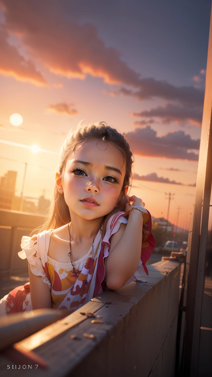 Change background into sunset classic  girl realistic