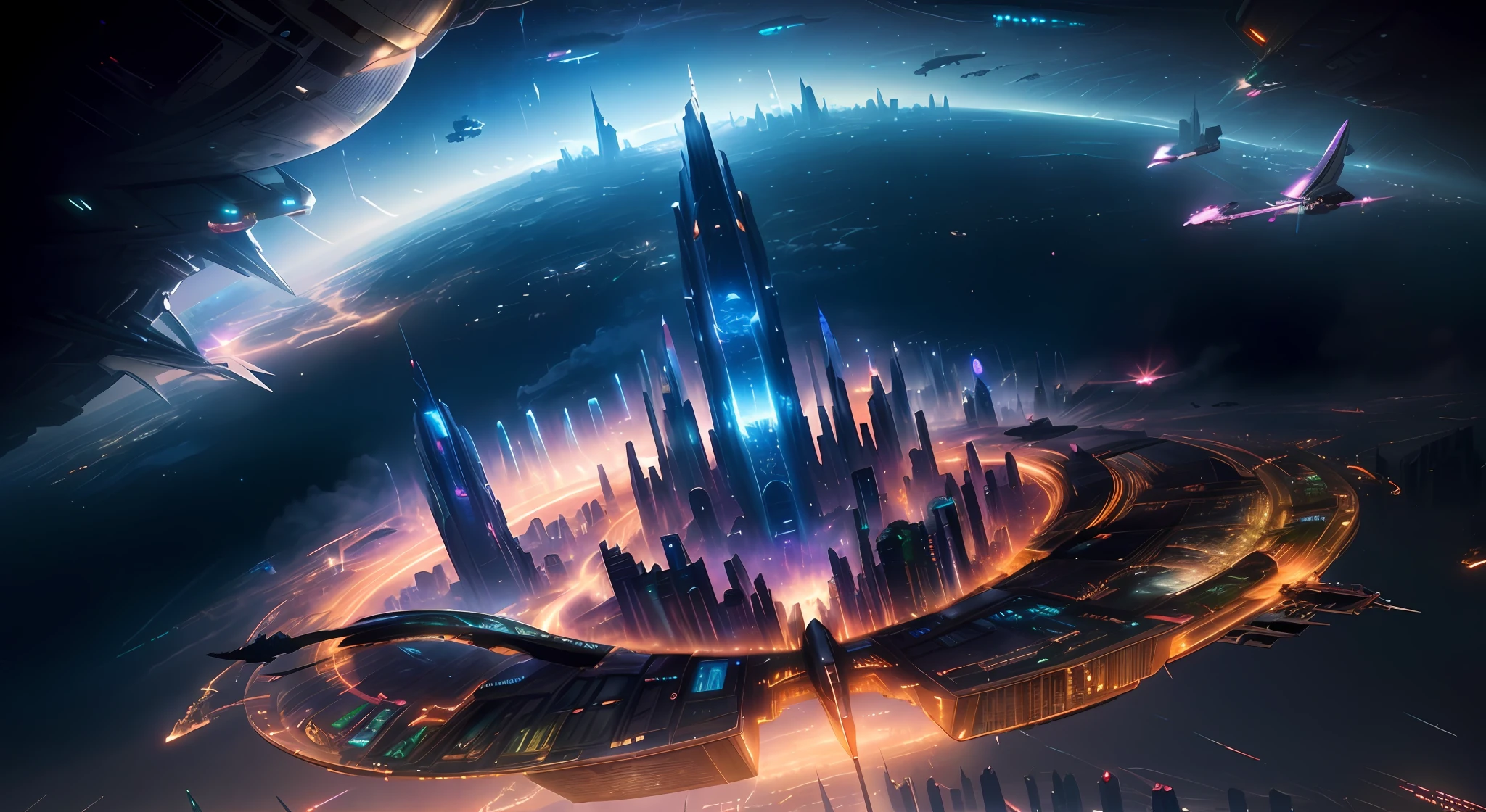 A futuristic city,A futuristic spaceship flew over it, Sci-fi fantasy wallpaper, in fantasy sci - fi city, greg beeple, huge futuristic temple city, Sci-fi fantasy desktop wallpaper, Beautiful city of the future, Science fiction city, sci fi city, empyrean city, otherwordly futuristic city, amazing wallpapers, Science fiction world