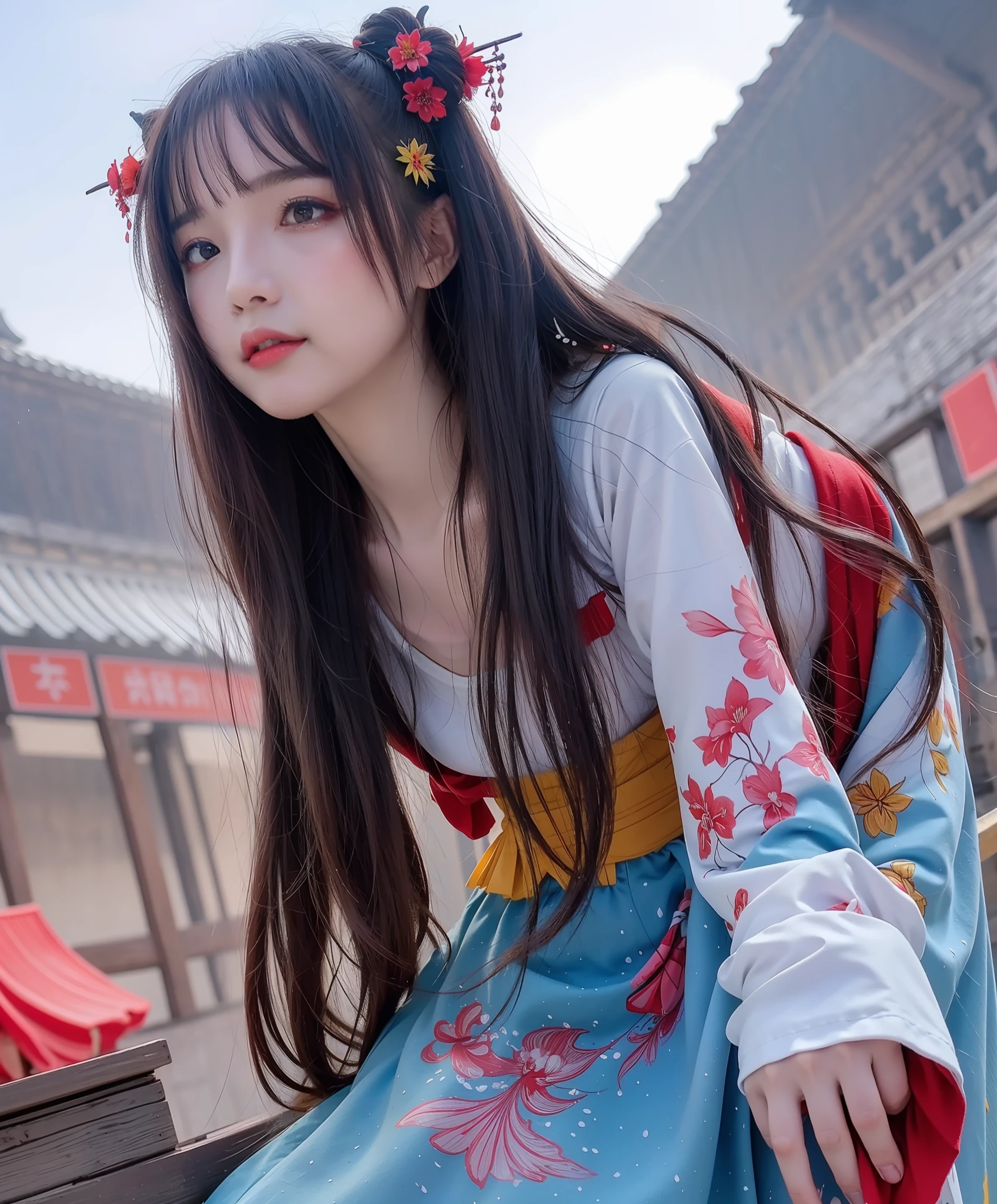 (8k, RAW photo:1.2),best quality, ultra high res,dramatic angle,(fluttered detailed color splashs), (illustration),(((1 girl))),(long hair),(rain:0.9),(hair ornament:1.4),there is an ancient palace beside the girl,chinese clothes,(focus on), color Ink wash painting,(color splashing),colorful splashing,(((colorful))),(sketch:0.8), Masterpiece,best quality, beautifully painted,highly detailed,(denoising:0.6),[splash ink],((ink refraction)), (beautiful detailed sky),moon,highly,detaild,(masterpiece, best quality, extremely detailed CG unity 8k wallpaper,masterpiece, best quality, ultra-detailed),(Lycoris radiata),