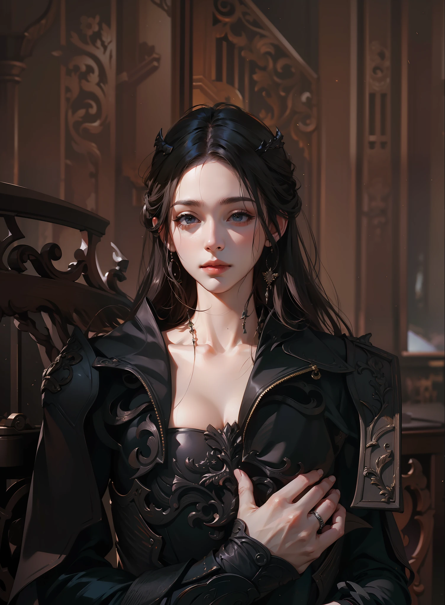 masterpiece, best quality, highres, fantasy game part , clothing game , perfect world , final fantasy, final fantasy part , 4k, hand female , black eyes