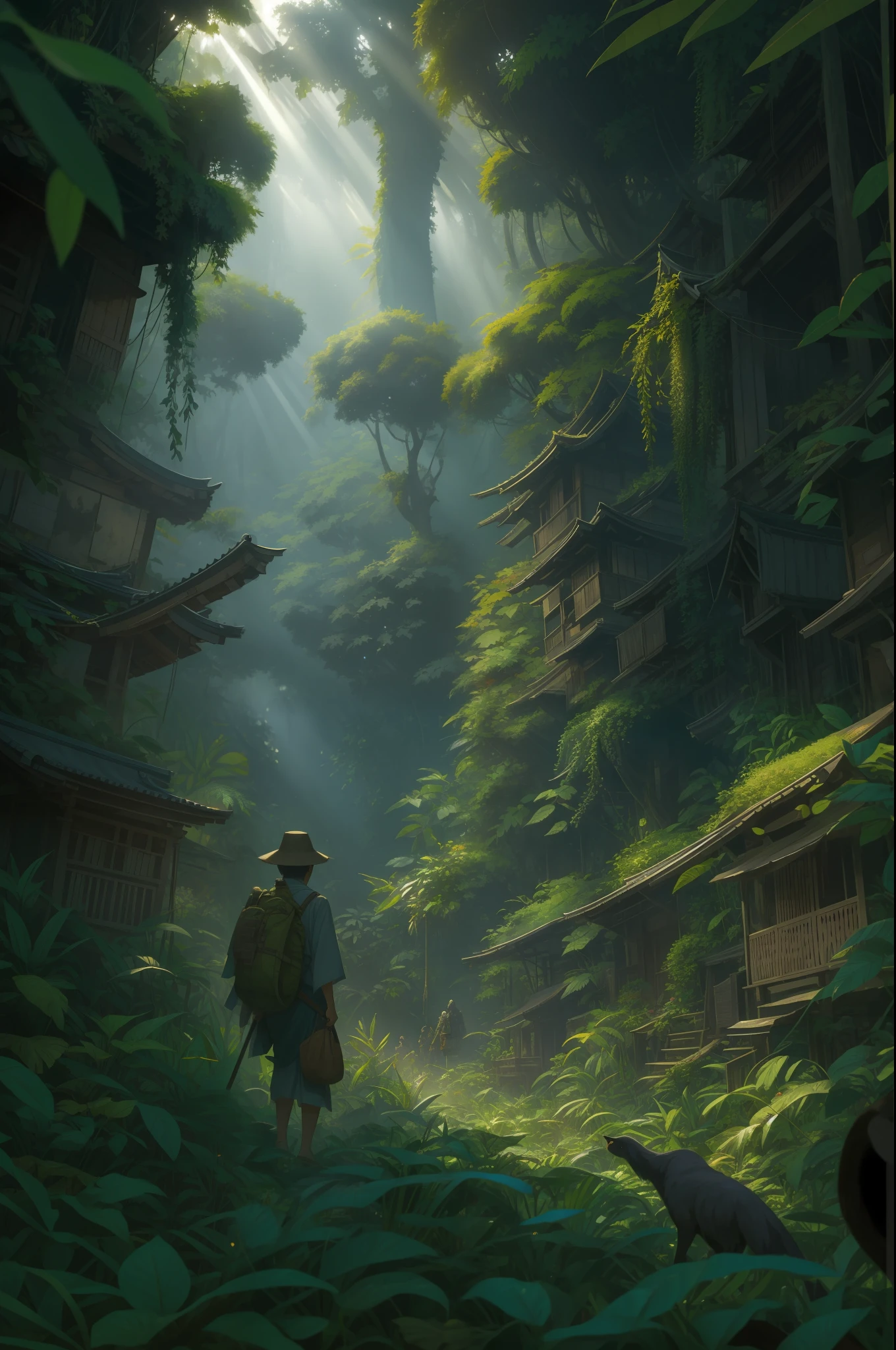 Digital illustration, Detailed and intricate, The dense jungle is full of exotic plants and animals, Sunlight shines through the canopy,Produces a mottled effect. In the style of Yoshitaka Amano and Hayao Miyazaki, Masterpiece, Proportional, Detailed, trending on artstationh, Beautiful lighting, Realistic, Intricate, Award-Awarded, 4K, highest quality
Award-winning, 4K digital painting in the style of Yoshitaka Amano. Detailed and intricate depiction of a zombie apocalypse, cleverly capturing the chaos and drama of the scene. Beautiful lighting and cinematic composition make this piece a true masterpiece, trending on artstationh