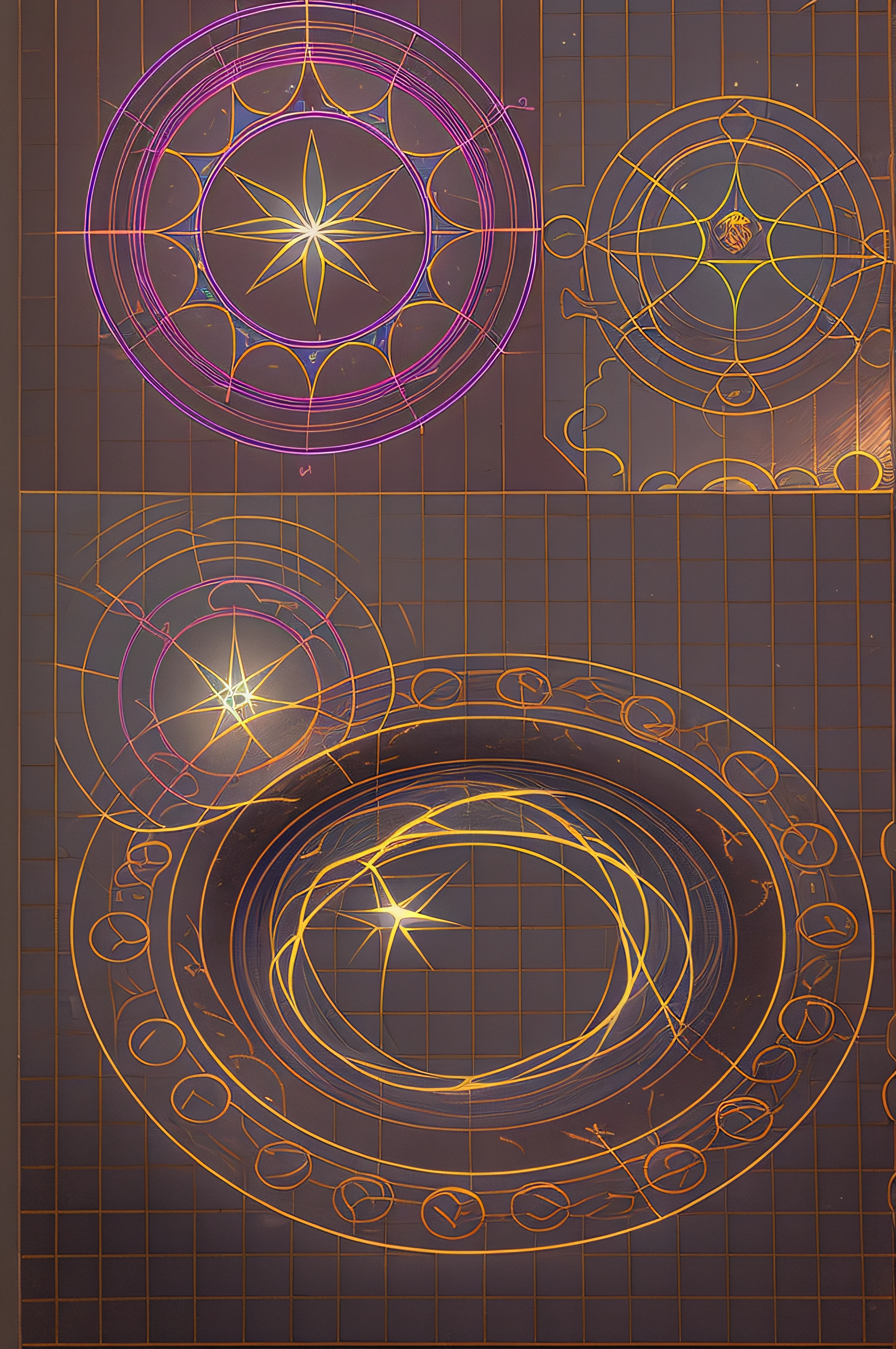 concept, Rune_Magic, Magic, magic circles, magic circles with glowing light, simetria, circles, bonito e intricado, luzes vermelhas, estrela de cinco pontas, tela 2d, classic paint, graph design