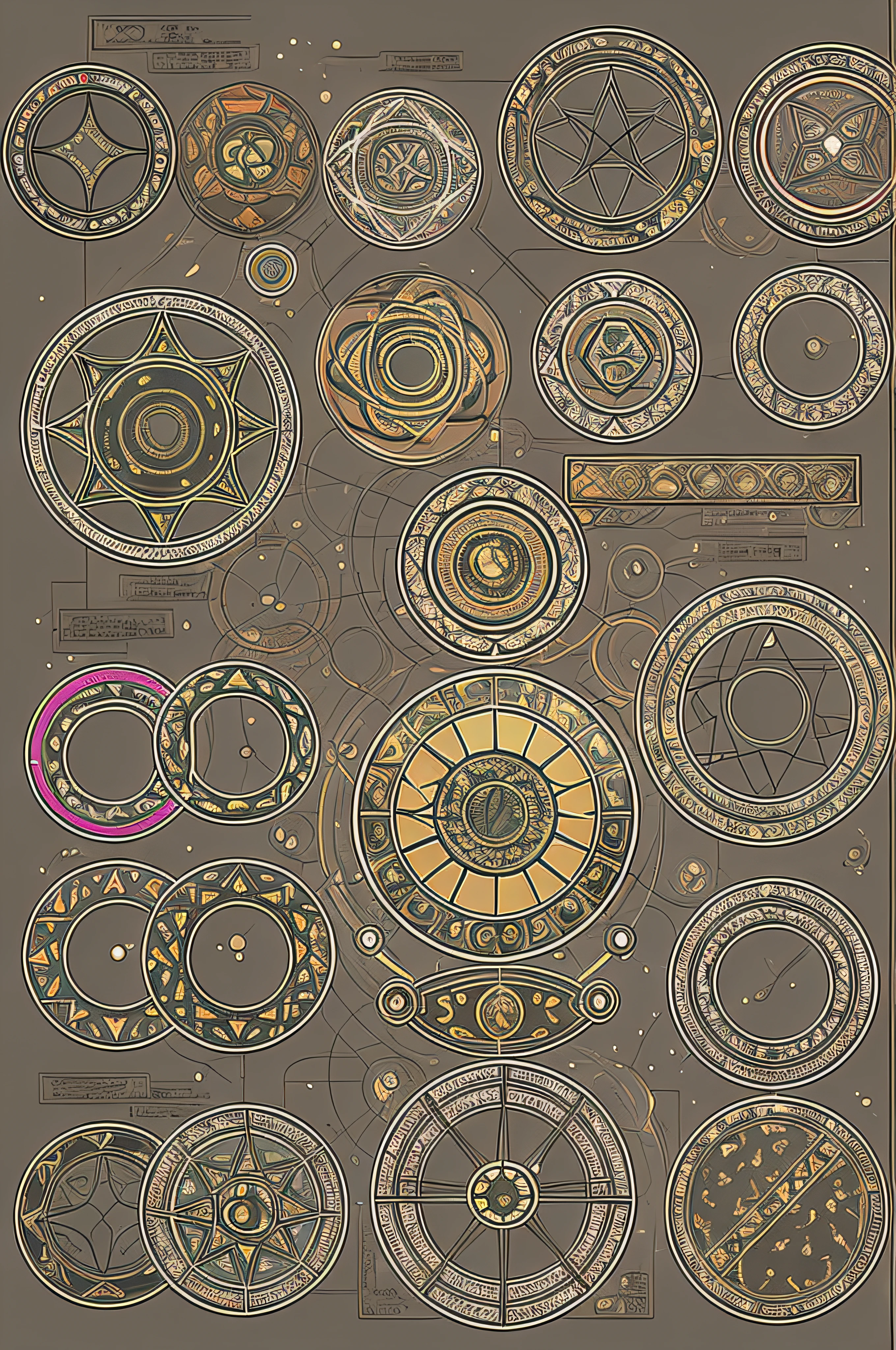 concept, Rune_Magic, Magic, magic circles, magic circles with glowing light, simetria, circles, bonito e intricado, luzes vermelhas, estrela de cinco pontas, tela 2d, classic paint, graph design