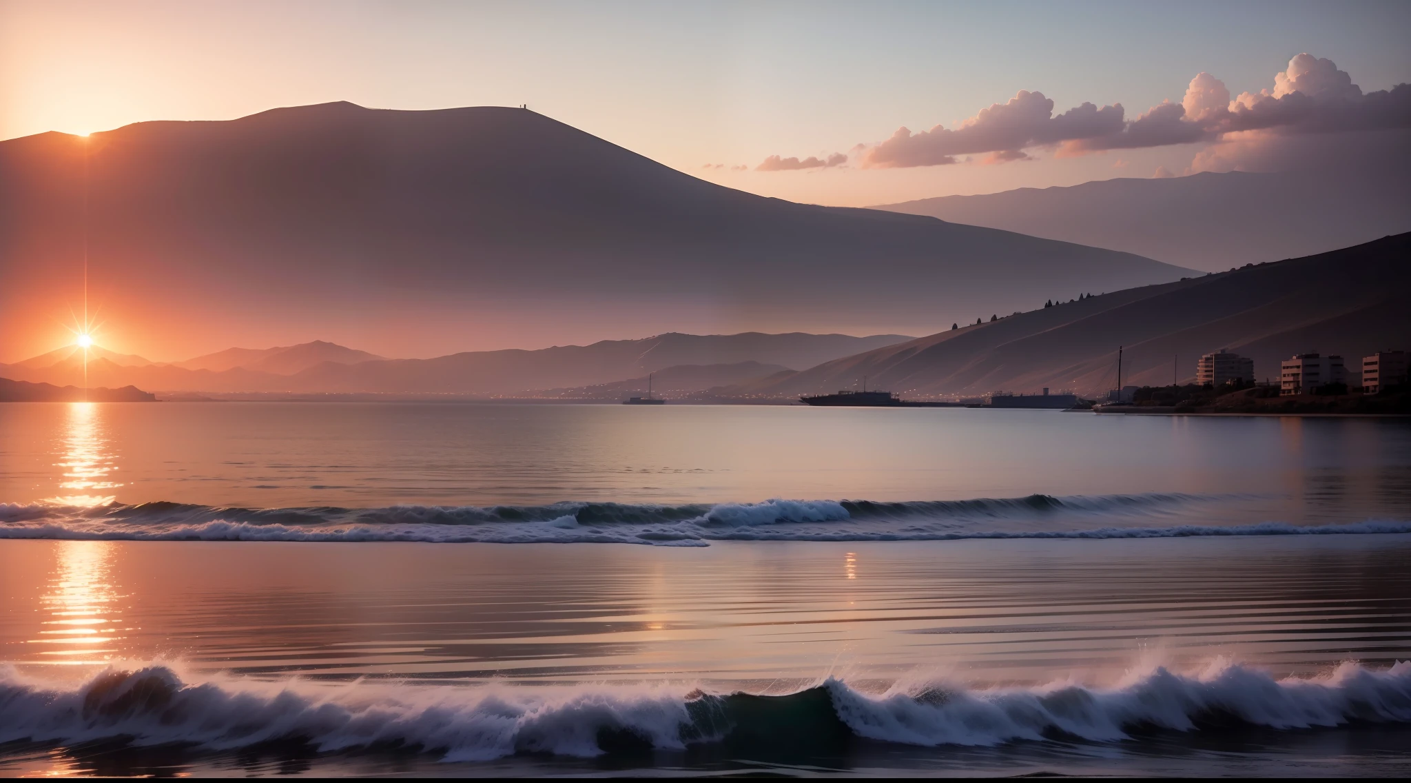 A serene sunrise over the Sea of Galilee, setting the stage for the miraculous catch.