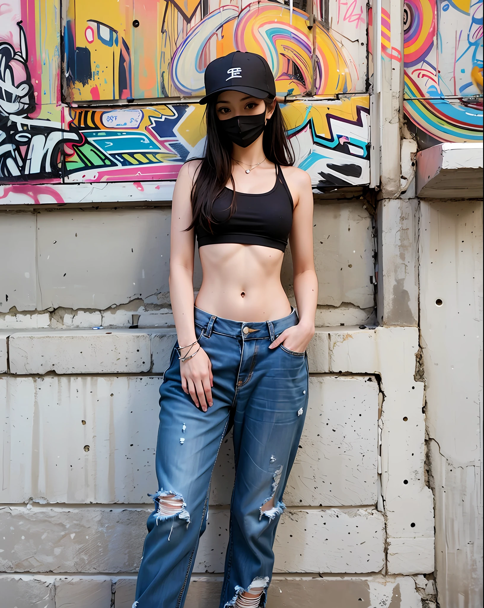 hiphop girl by supreme, ,  attractive, stylish, designer, black, graffiti, street art,  cowboy shot,