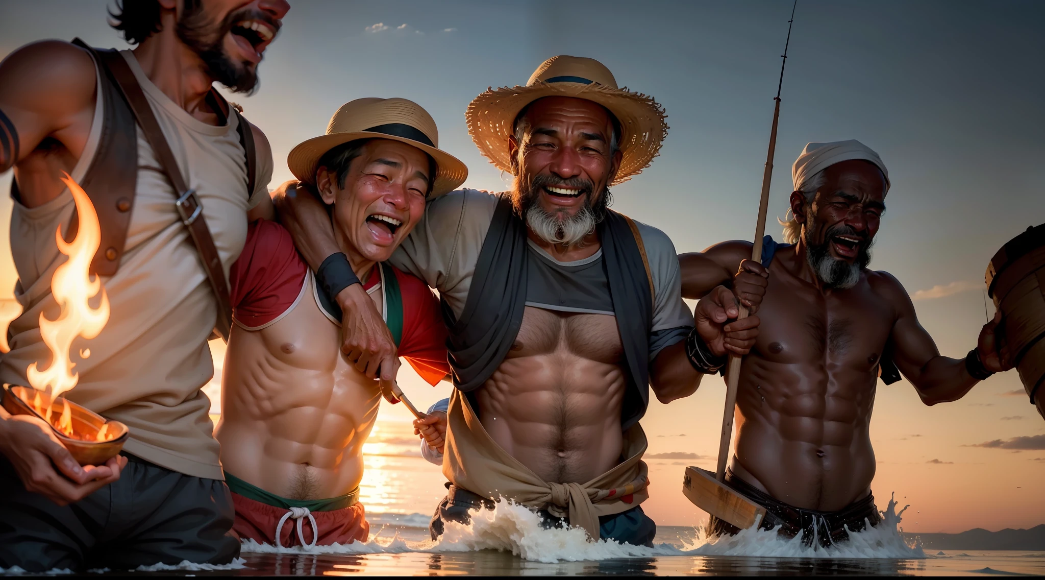 The fishermen's faces alight with joy and gratitude as they realize the extent of the miracle.