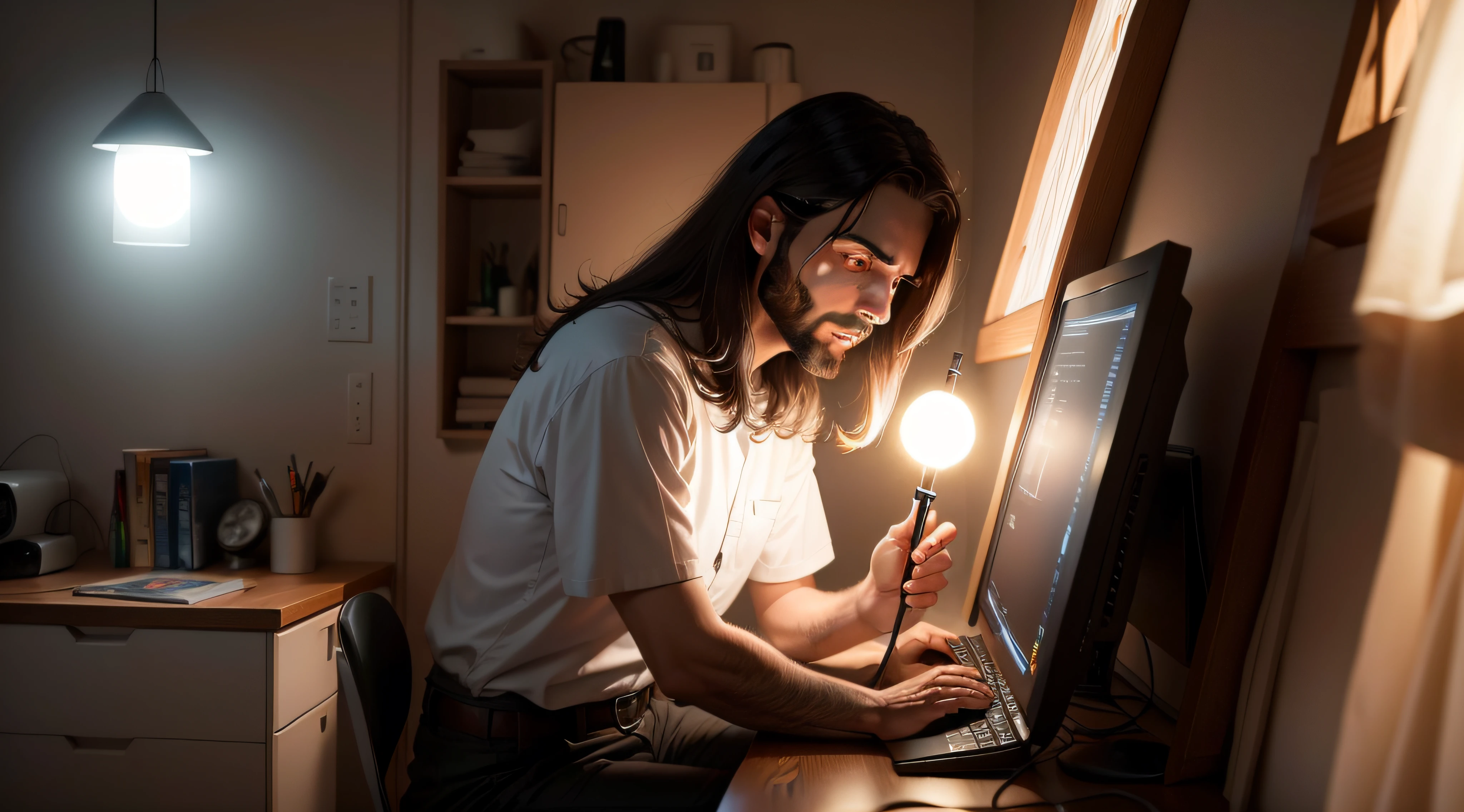 jesus como inteligencia artificial acendendo uma luz