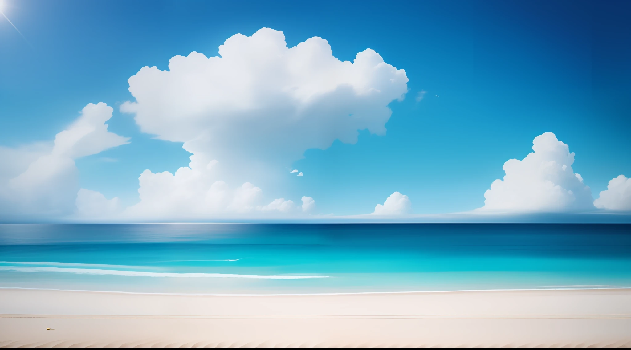 A view of standing on the beach's edge and staring at the horizon, cloudless blue sky, Bali, clear sea water, white sand beach, yacht in the distance, detail, realistic, ultra realistic, 8k uhd, DSLR, soft lighting, high quality, film grain, Fujifilm XT3, (Masterpiece) <la:add_detail:1