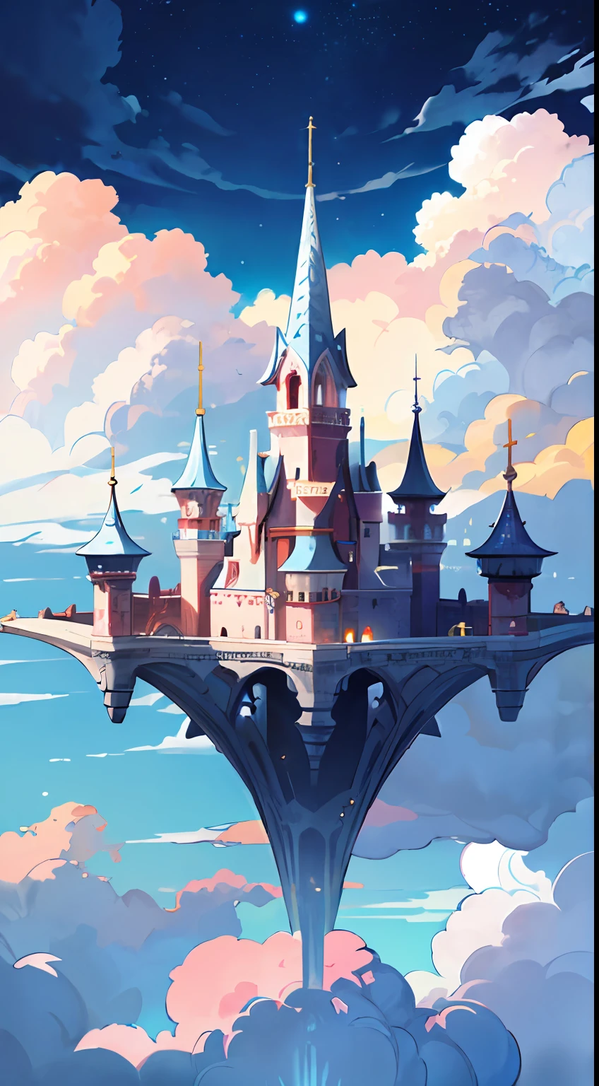 (Blue sky, White cloud:1.5), day, concept-art, (fantasy:1.5), (Night:1.4),sky cities，Fantastical，rich colours，tmasterpiece，sky castles，Roller，Dynamic lines
Starry sky