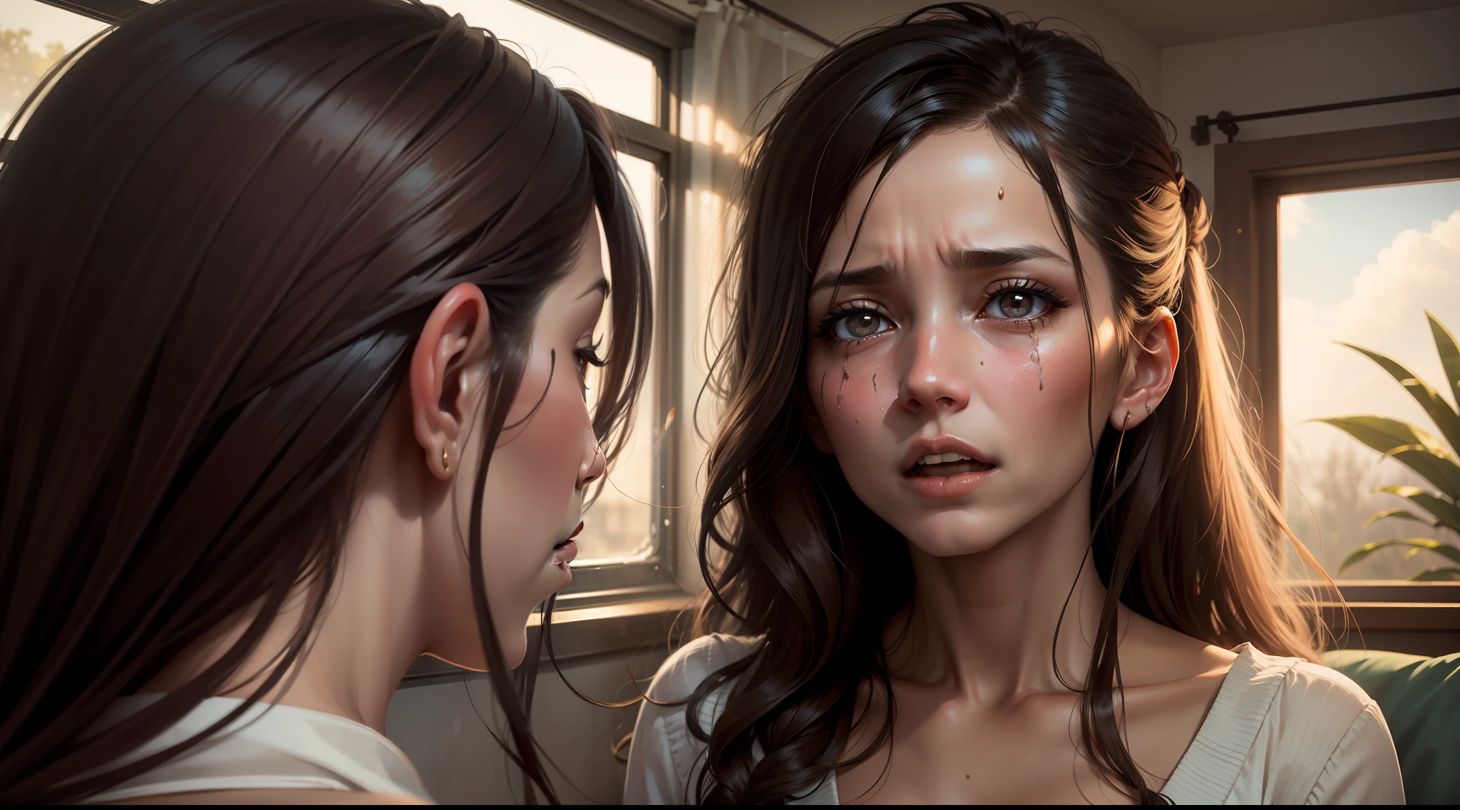 The woman's expression transitioning from desperation to hope as she feels a healing sensation.