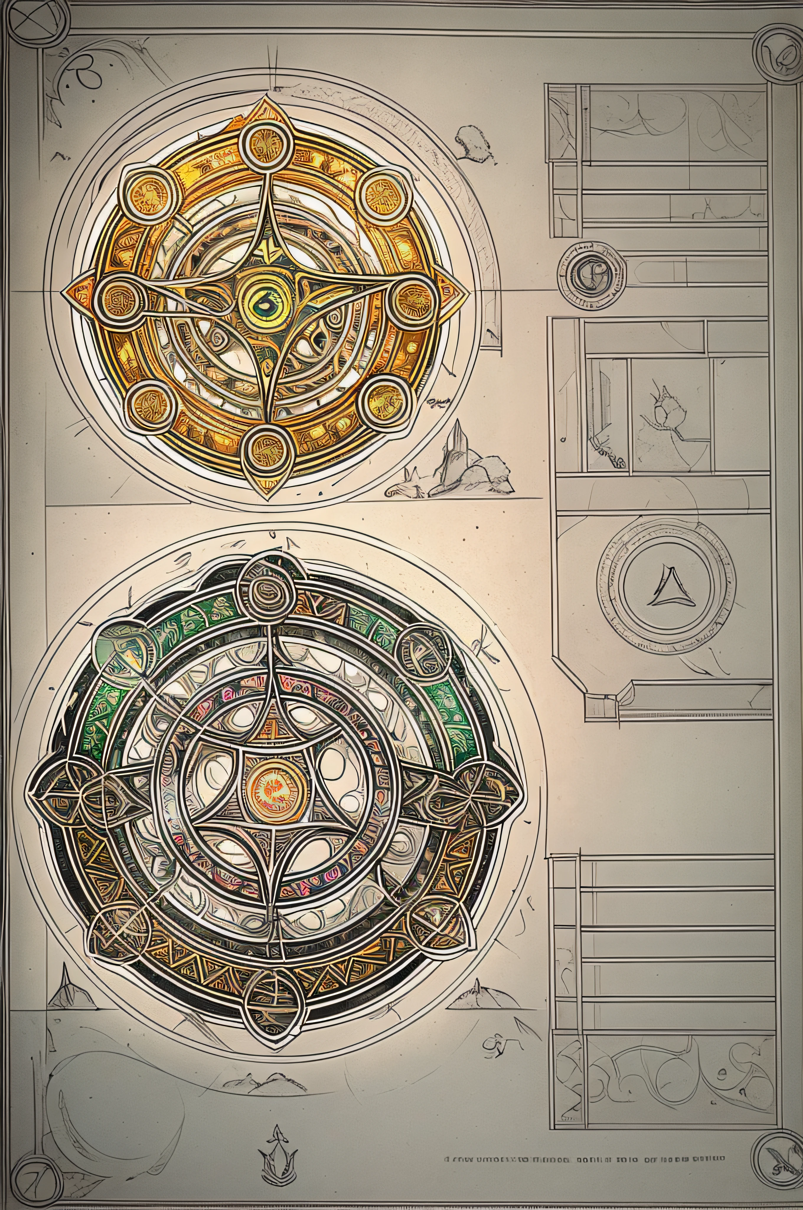 concept, Rune_Magic, Magic, 1magic circle, magic circle with glowing light, simetria, right proportions, 1circle, bonito e intricado, luzes coloridas, 1estrela de cinco ponta, tela 2d, classic paint, graph design