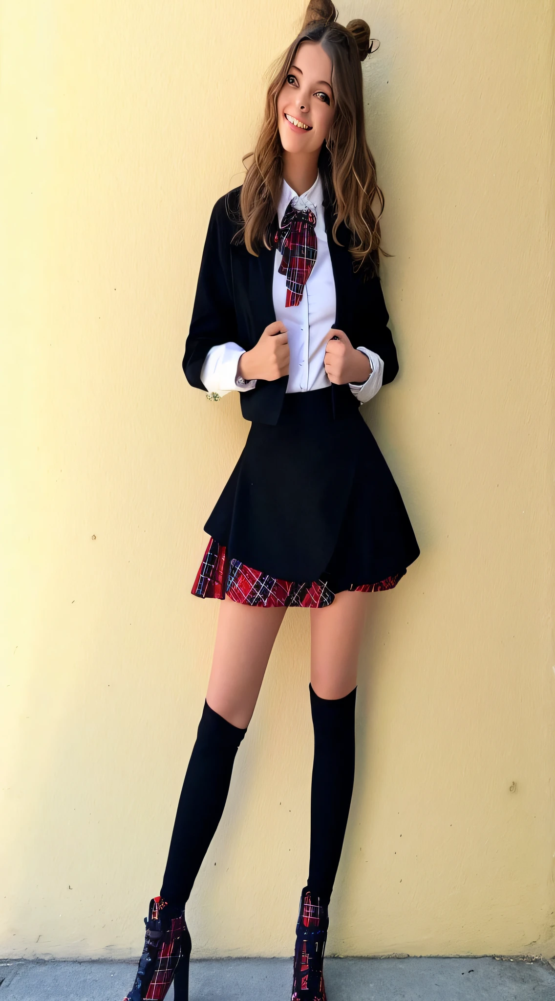 Mulher com uniforme escolar posando para foto, vestida como aluna, Estudante bonito, de uma aluna posando, menina da escola, usando saia e meias altas, uma aluna hiperrealista, Estudante realista, aluna hiperrealista, usando uniforme escolar, usando uniforme escolar, adolescente estudante feminina, vestindo uniforme de diretora, Uniforme escolar