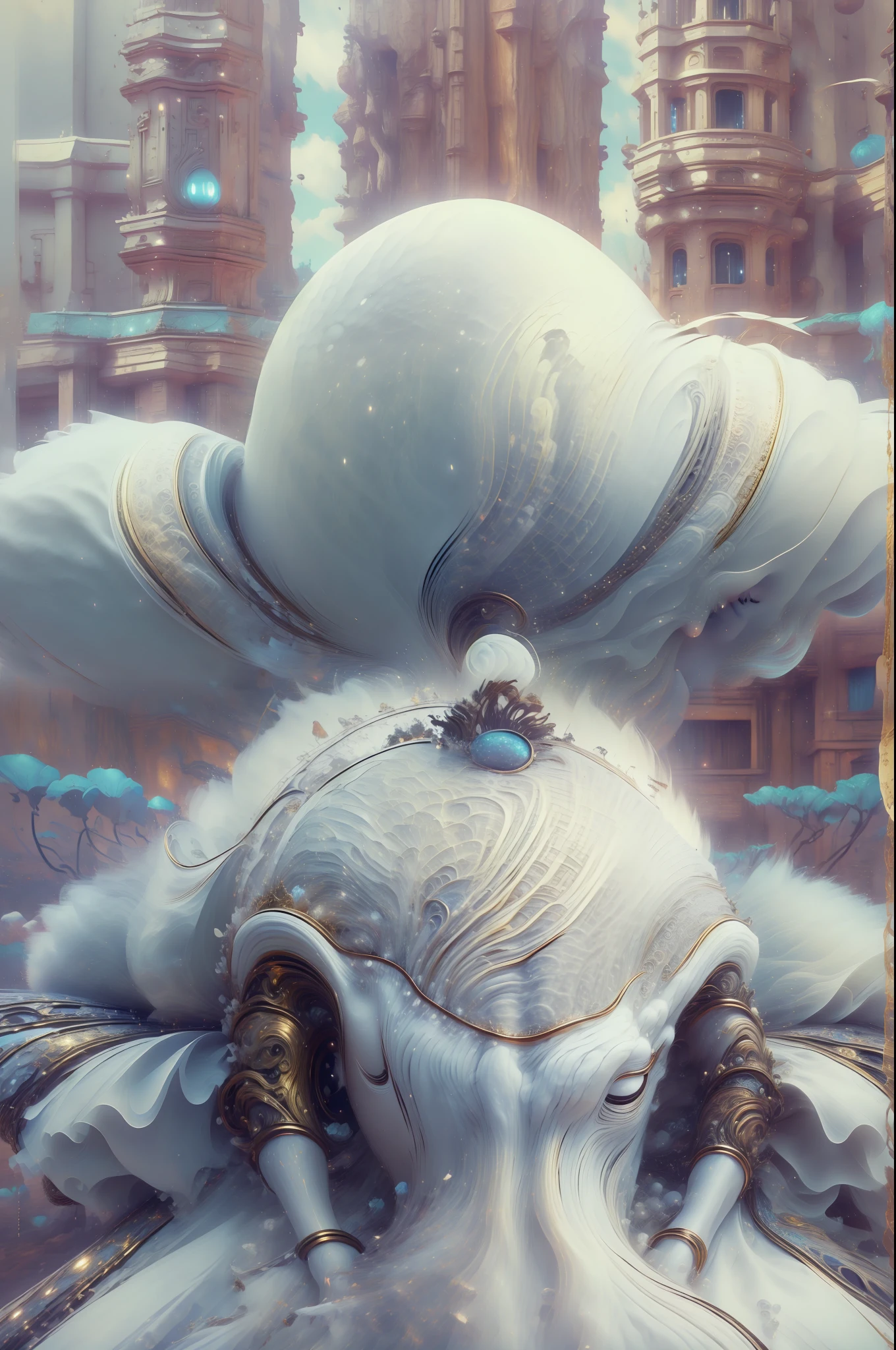 Handsome guy in a white shirt,Sit and meditate in a lotus pose,Look at the audience with your eyes closed,raised head,Floating on the ground,cheerfulness,A slight smil,realisticlying,Bokeh,light particules,very highly detailed background,detailed face with,Detailed and complex busy background,Untidy,opulent,milkyW,Highly detailed hands,Realistic details of skin,Visible Pore,tack sharp focus,volume fog,8K UHD,digital SLR camera,high qulity,filmgrain,White skin of the,photo-realism,lomo graphy,Huge metropolis in a dystopia of the future , look from down