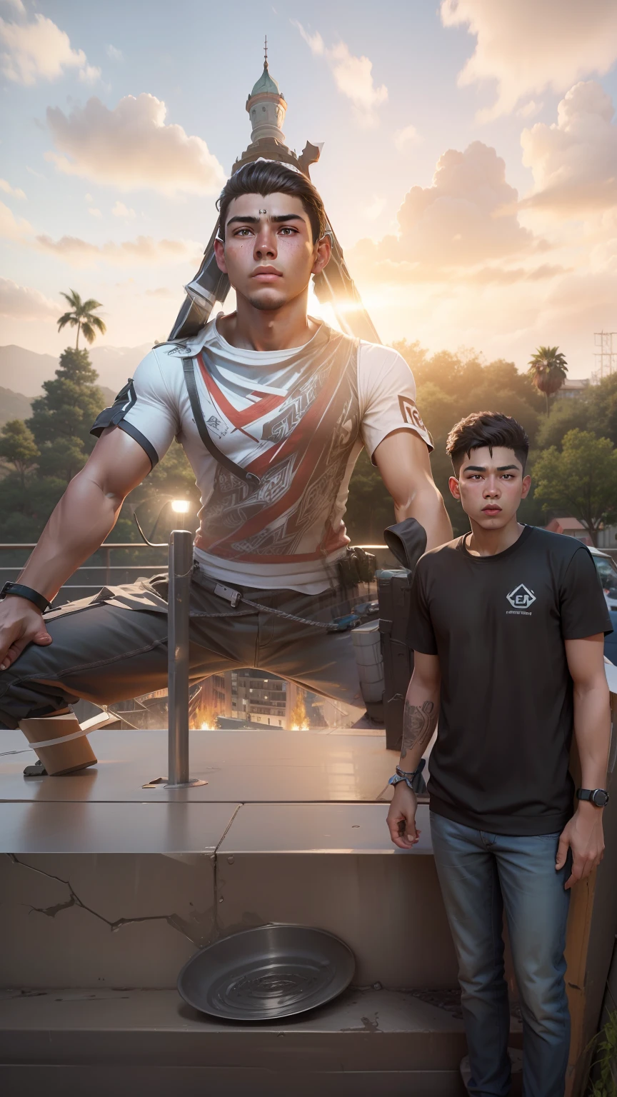 Change the background into hill, 18 year old boy realistic 3D