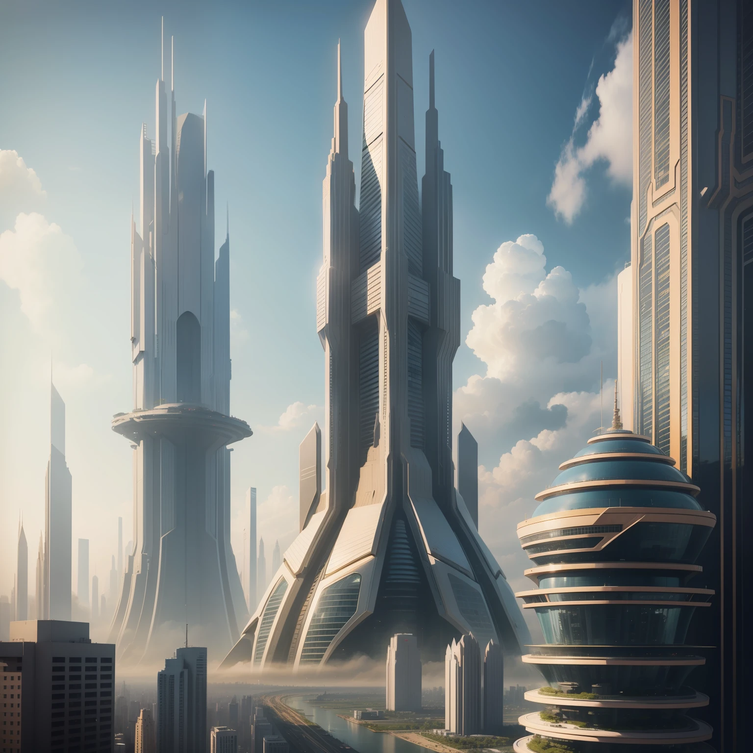 near future Megacities Huge structures top-quality masterpiece 超A high resolution SF Future World Beautiful world 8K Huge buildings tower over you