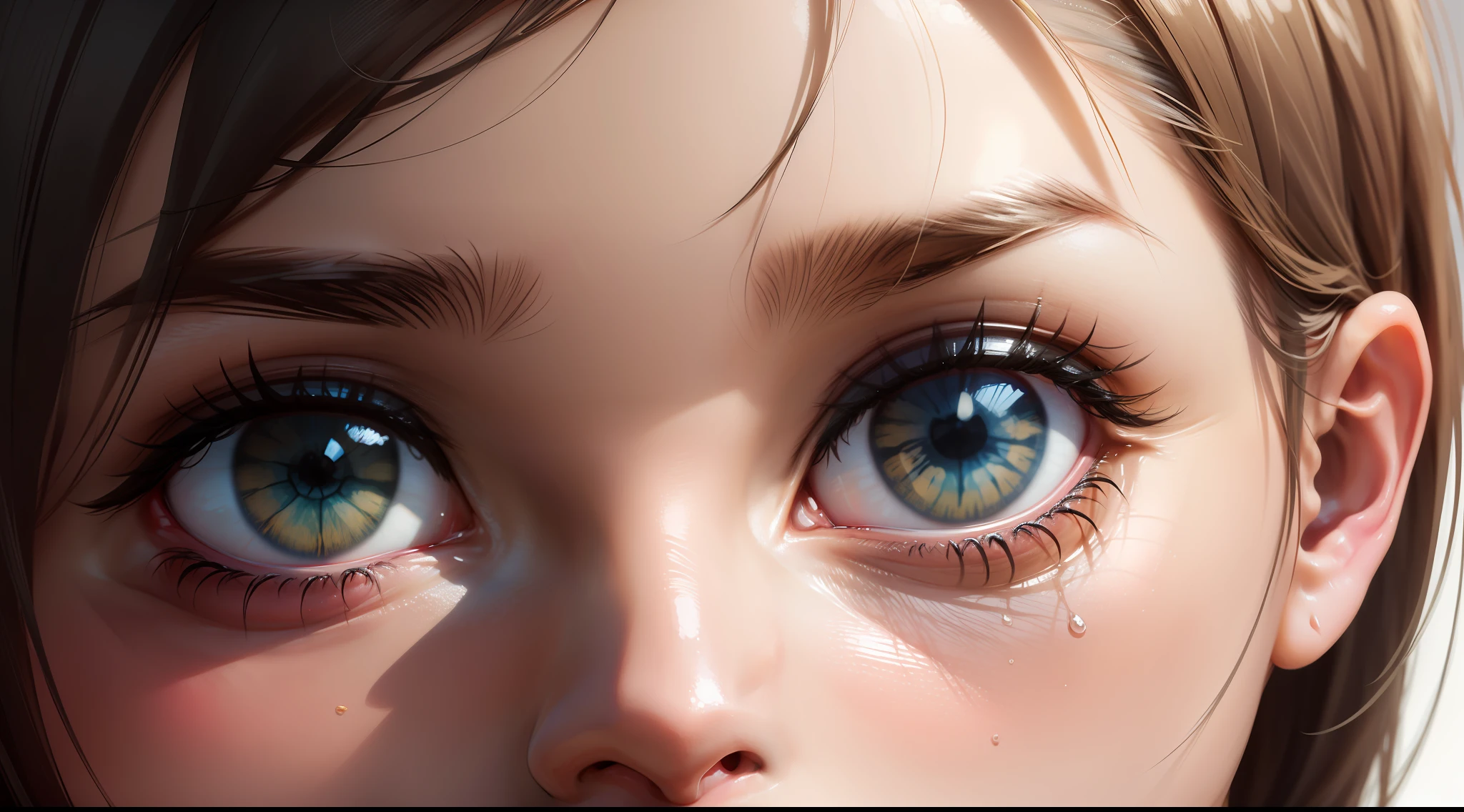 Close-up of the person's face as they feel the comforting and healing touch of Jesus.
