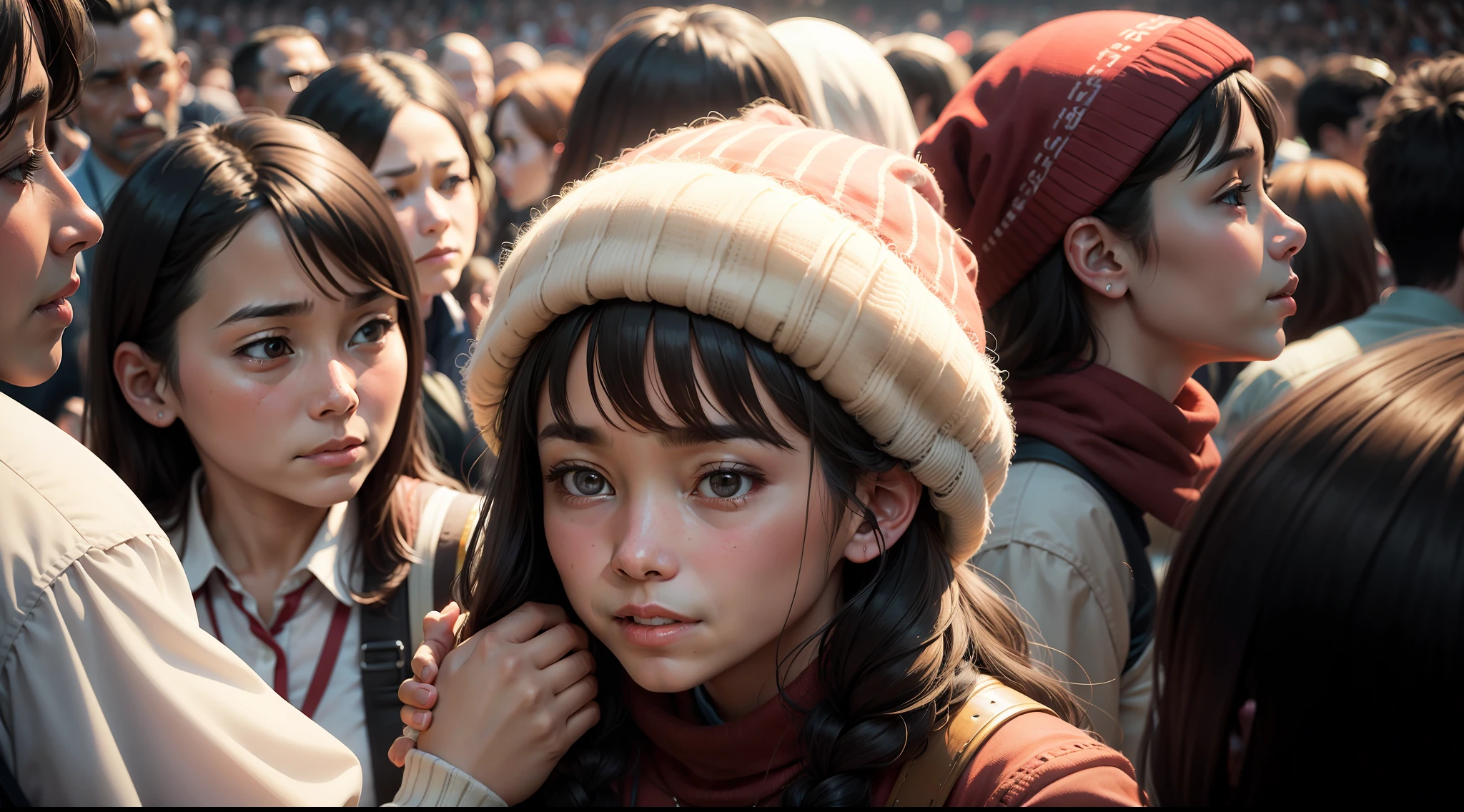 People in the crowd, each with their unique stories and struggles, experiencing a sense of connection and compassion.