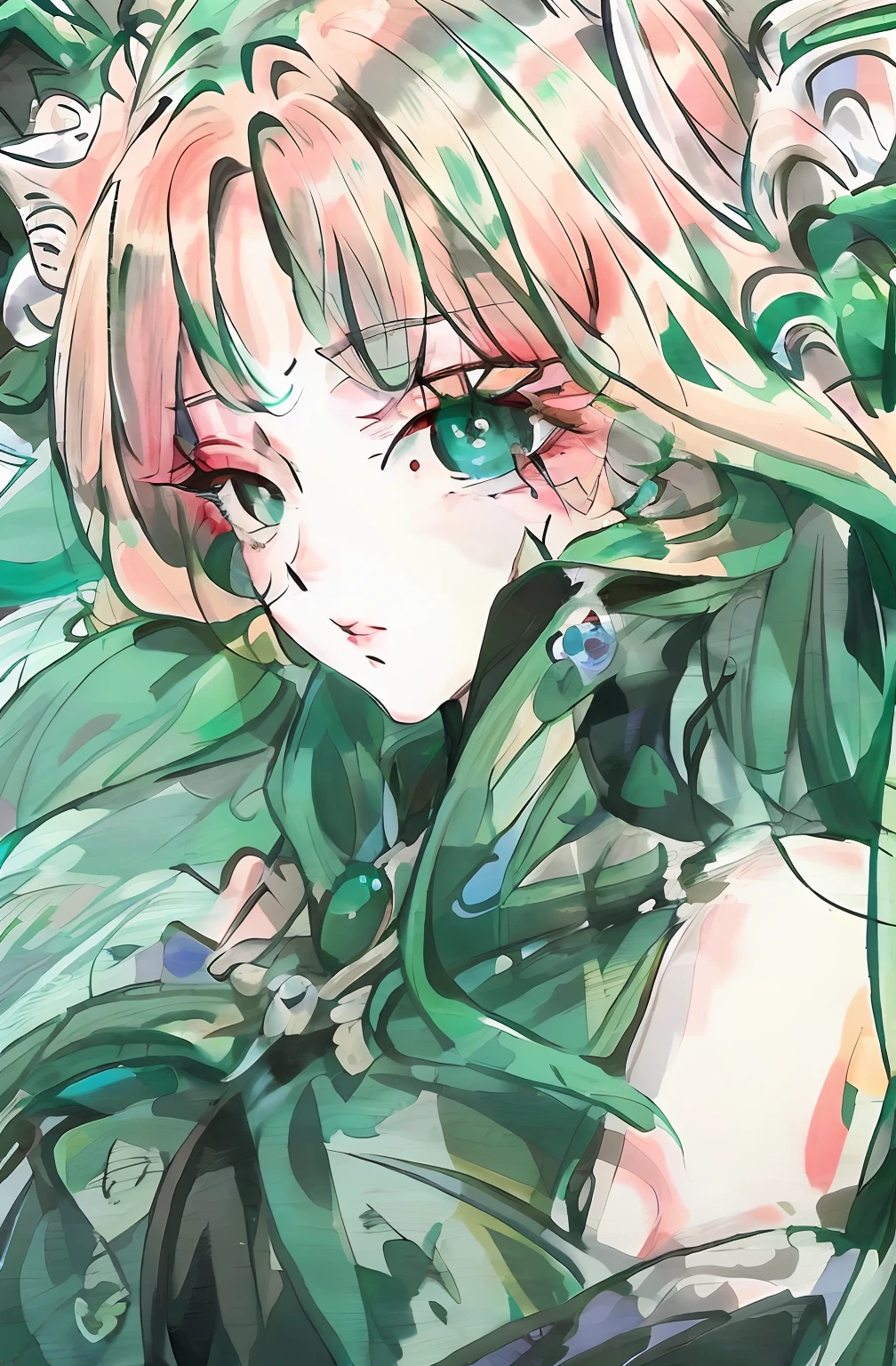 A huge number of frogs、A large number of frogs、chii、Green Hair Girl、Wearing a crown
