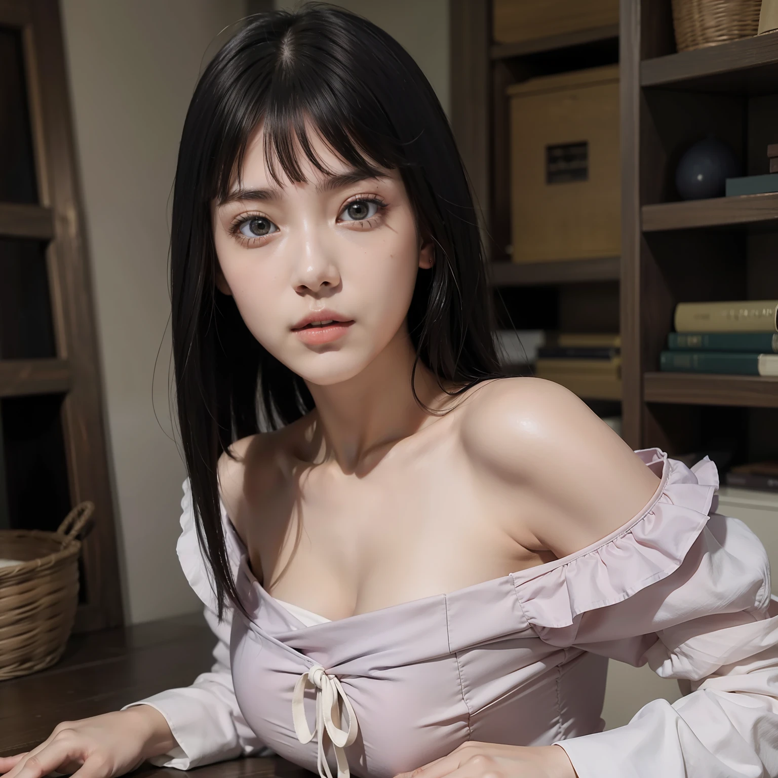 Masterpiece, high resolution, high quality, detailed face, detailed body visualization, detailed fingers,1girl, solo, Hyūga Hinata,mini dress of shoulder,