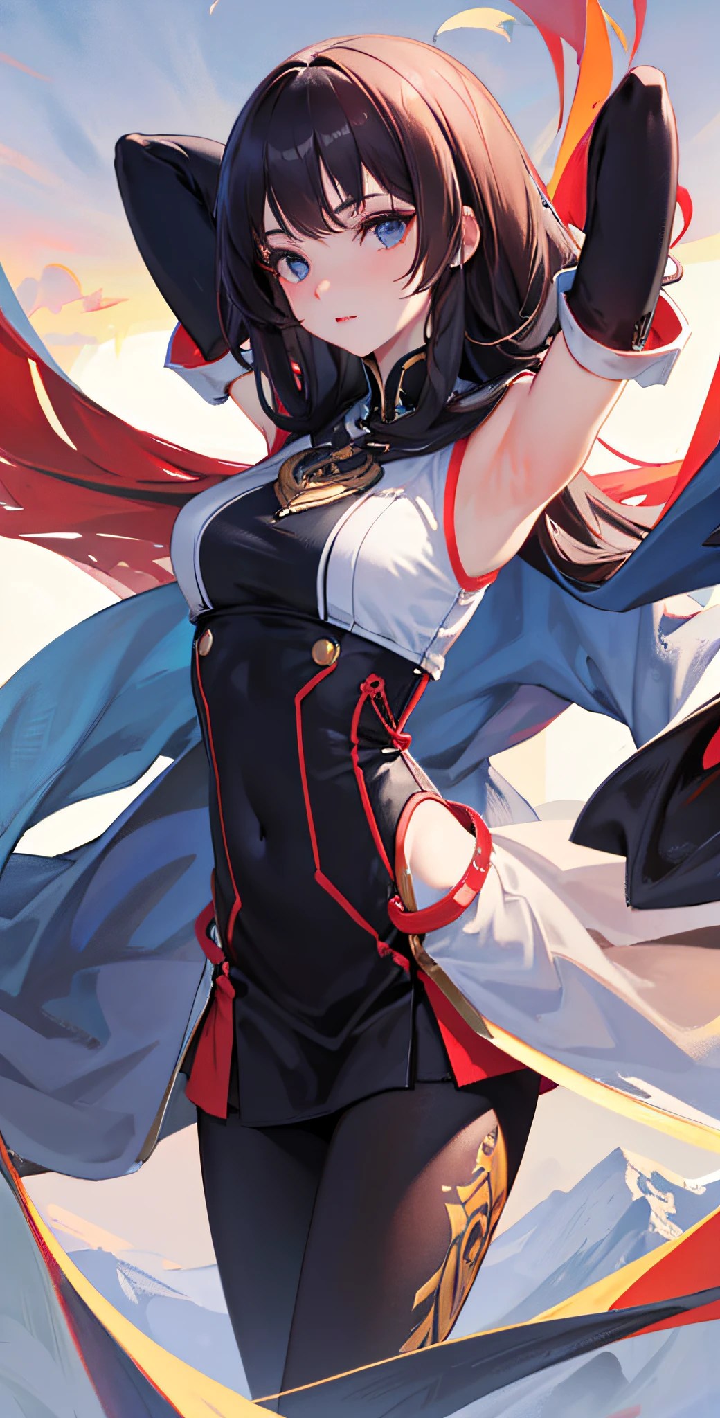 officialart,unity8kwallpaper,ultradetailed,beautifulandaesthetic,masterpiece,bestquality,best quality,A girl,,yaohu,solo,The upper part of the body,looking at viewer,,,Hands open,.